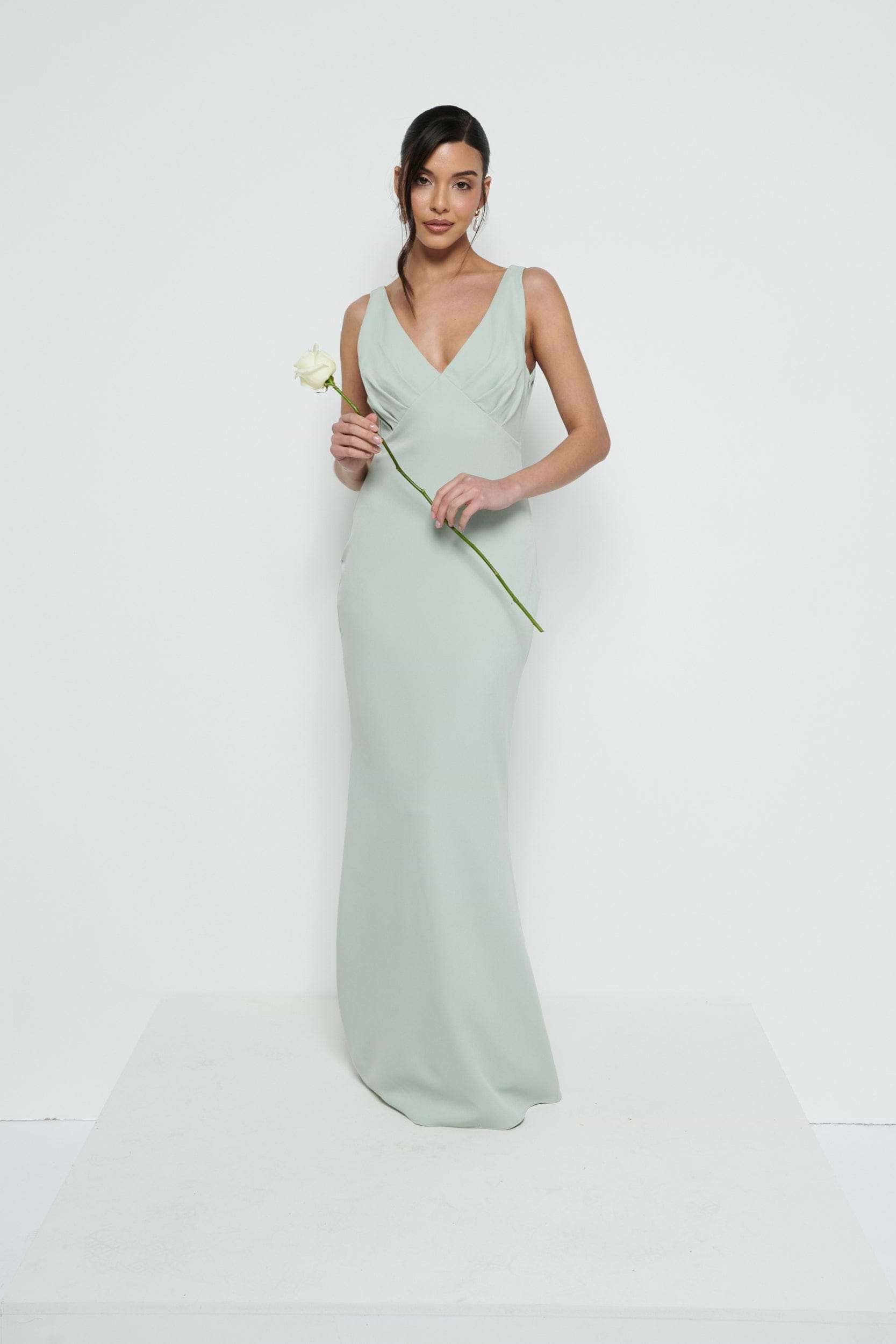 Esmee V-Neck Crepe Maxi Bridesmaid Dress - Sage