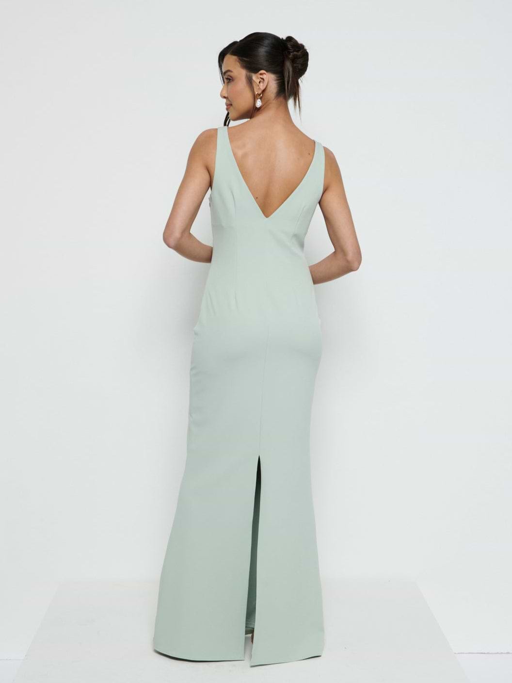 Esmee V-Neck Crepe Maxi Bridesmaid Dress - Sage