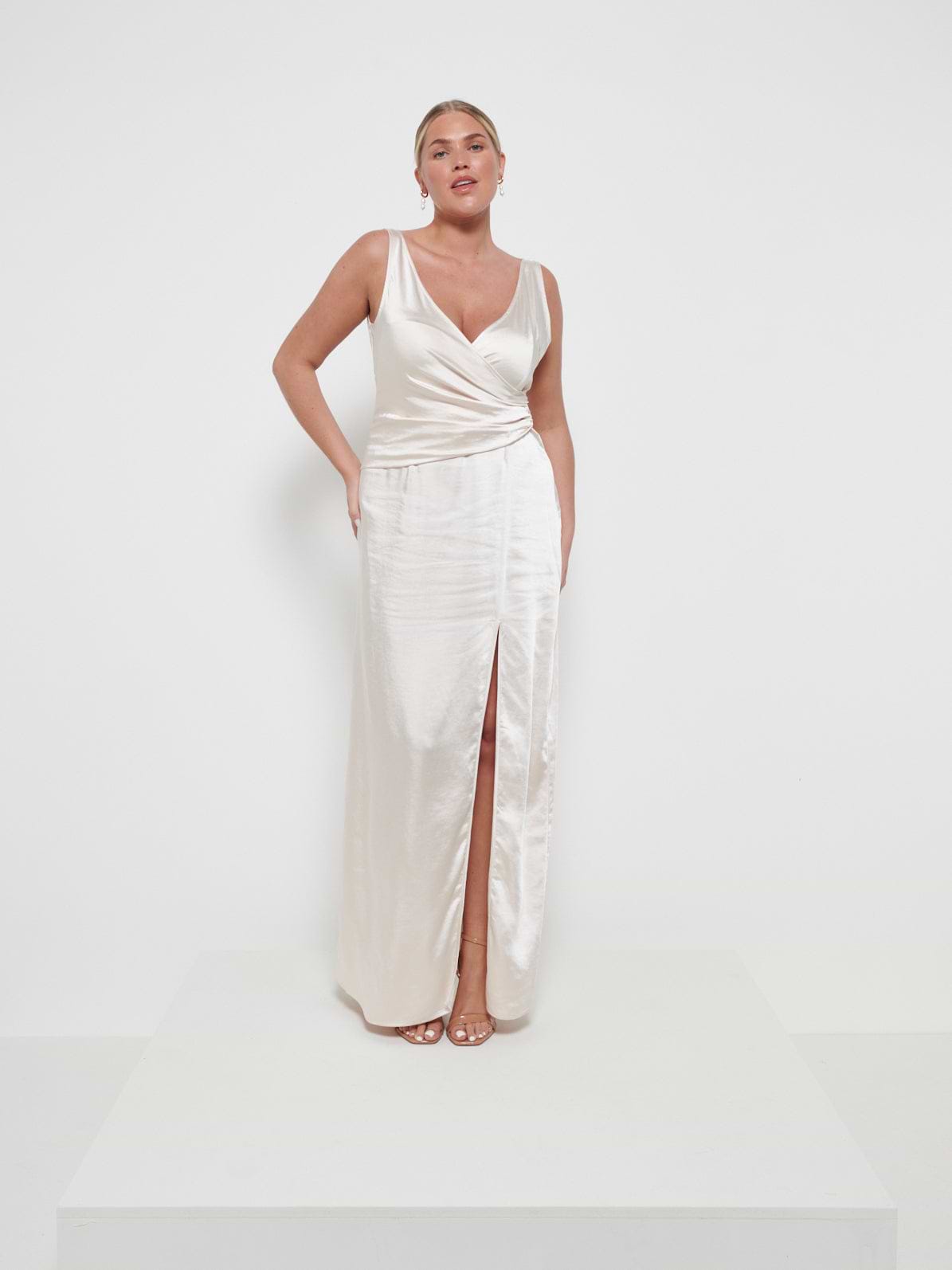Esmee Wrap Maxi Bridesmaid Dress - Matte Champagne