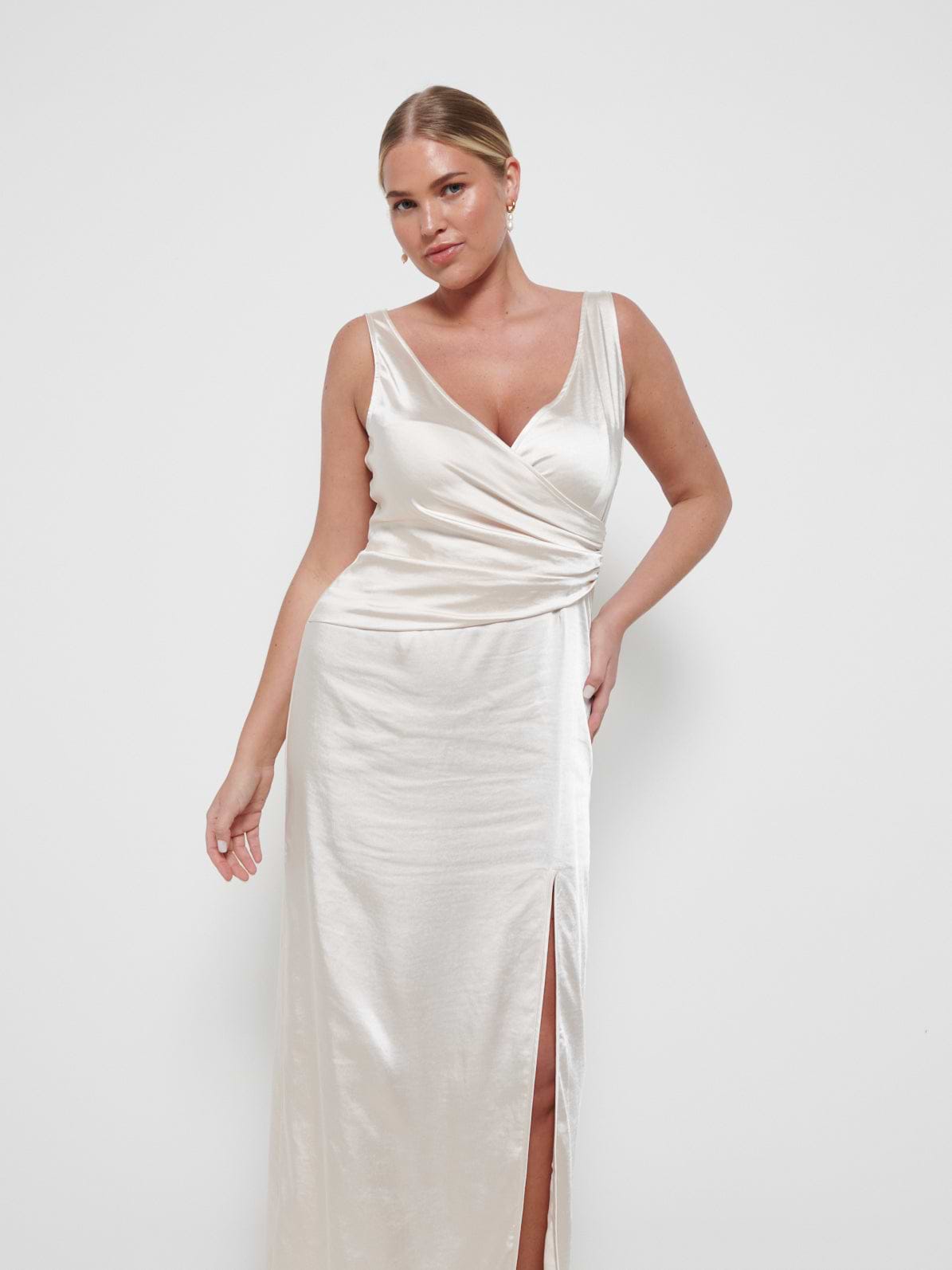 Esmee Wrap Maxi Bridesmaid Dress - Matte Champagne
