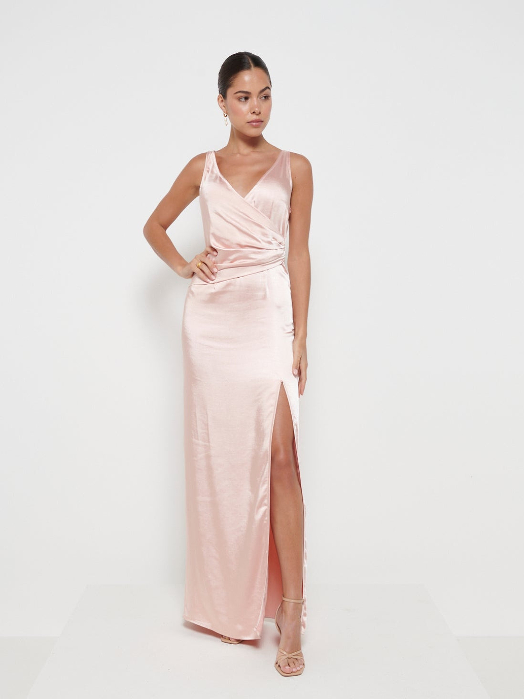 Esmee Wrap Maxi Bridesmaid Dress - Matte True Blush