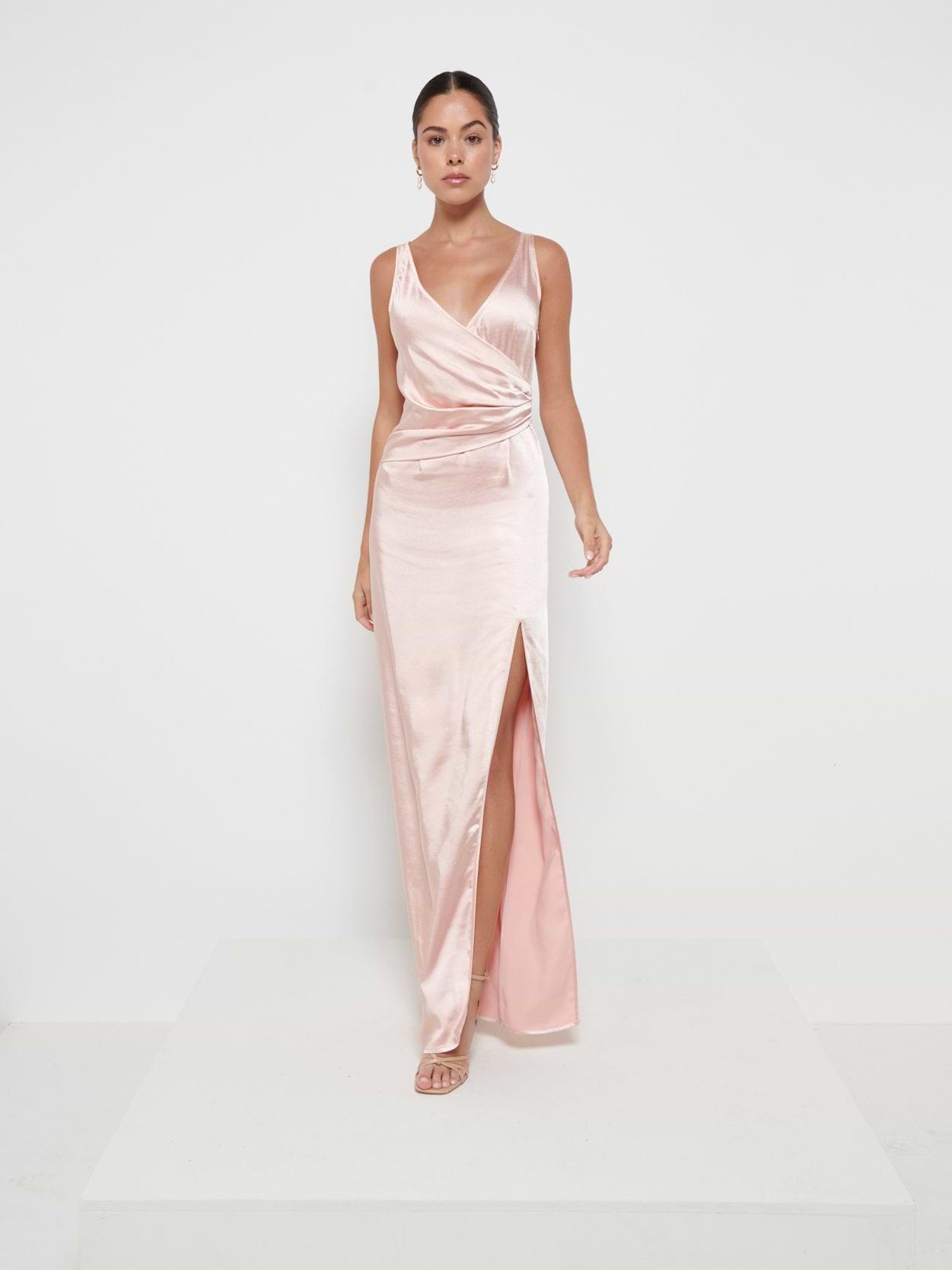Esmee Wrap Maxi Bridesmaid Dress - Matte True Blush
