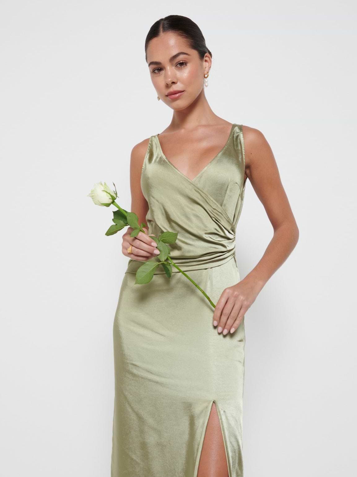 Esmee Wrap Maxi Bridesmaid Dress - Matte Olive