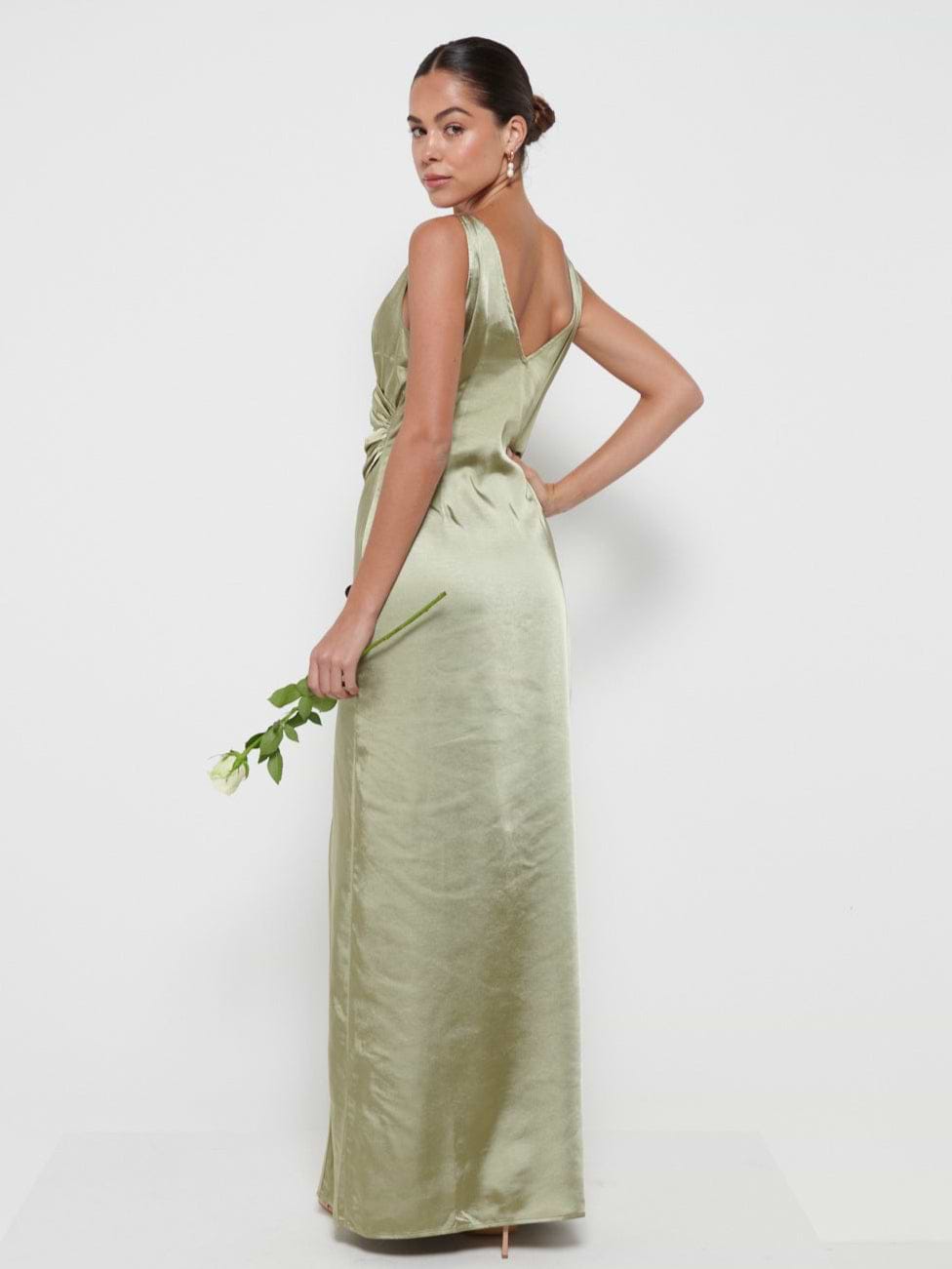 Esmee Wrap Maxi Bridesmaid Dress - Matte Olive