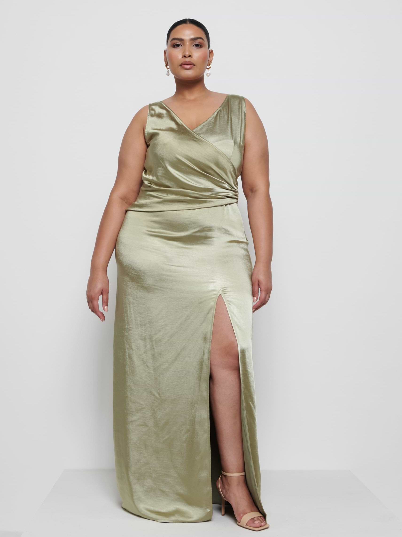 Esmee Wrap Maxi Bridesmaid Dress Curve - Olive
