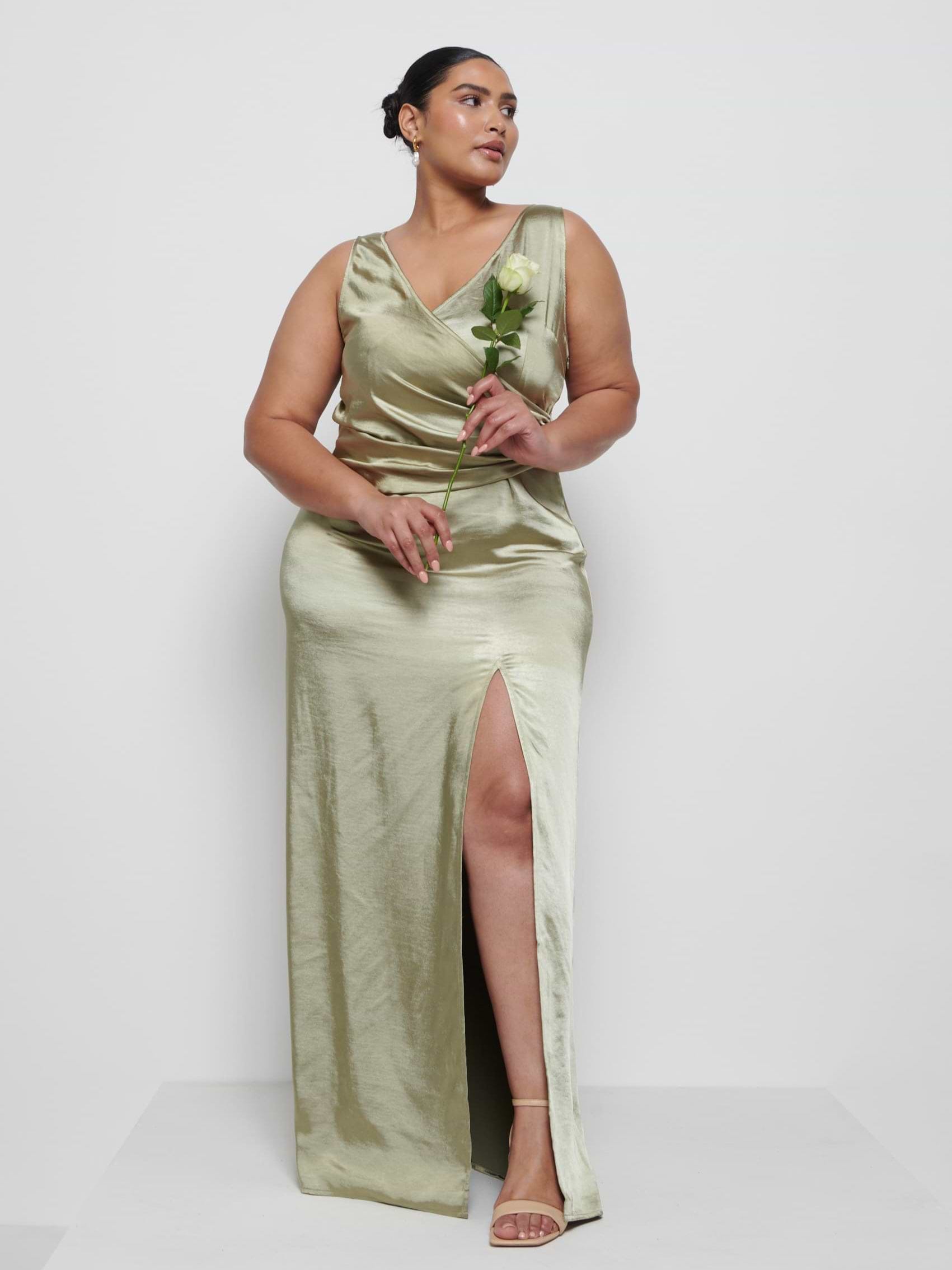 Esmee Wrap Maxi Bridesmaid Dress Curve - Olive
