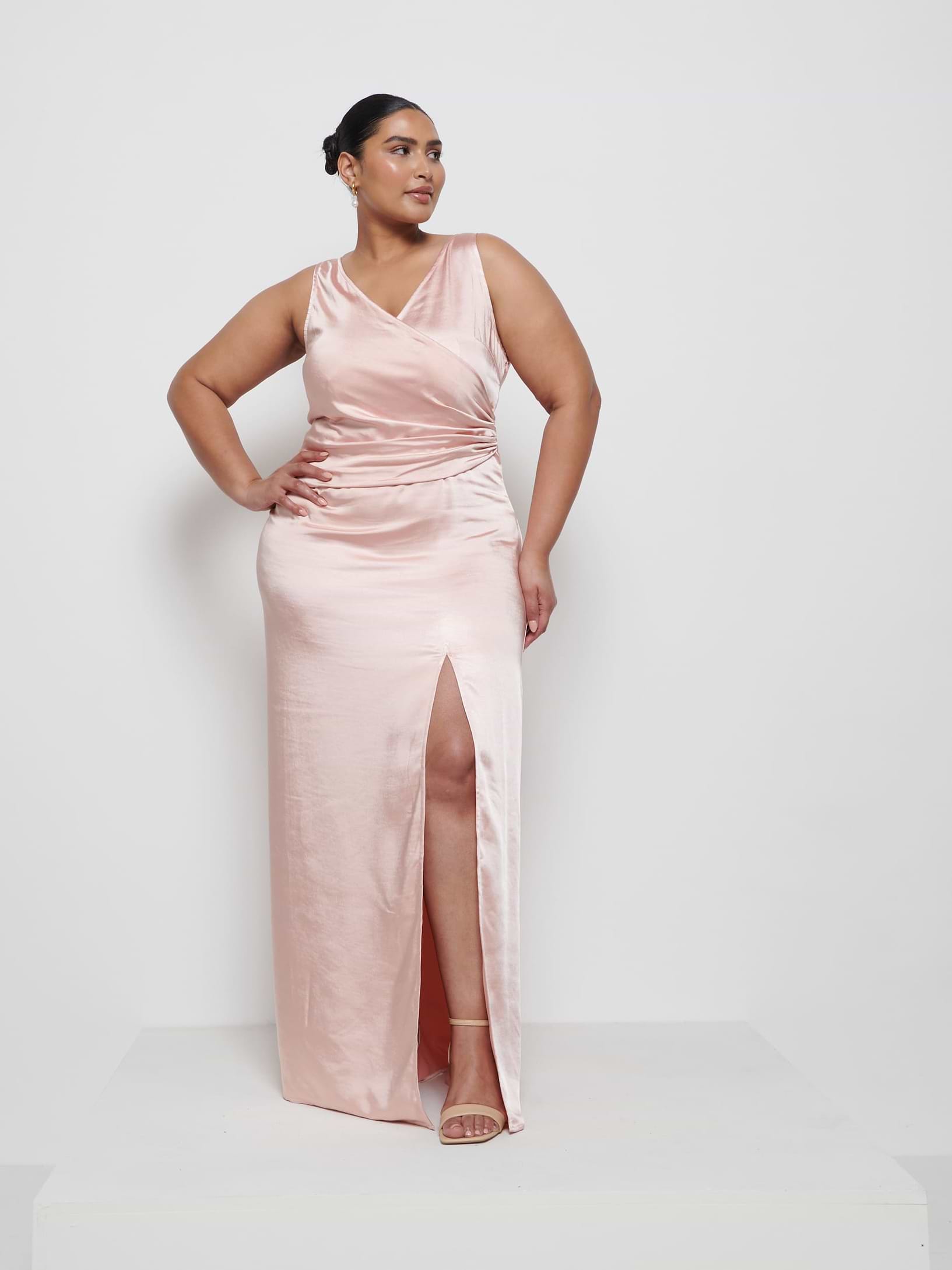 Esmee Wrap Maxi Bridesmaid Dress Curve - Blush