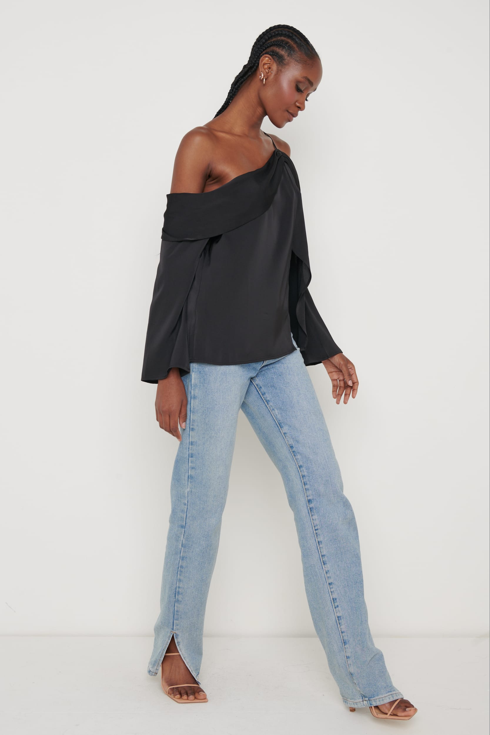 Estelle One Shoulder Drape Blouse - Black