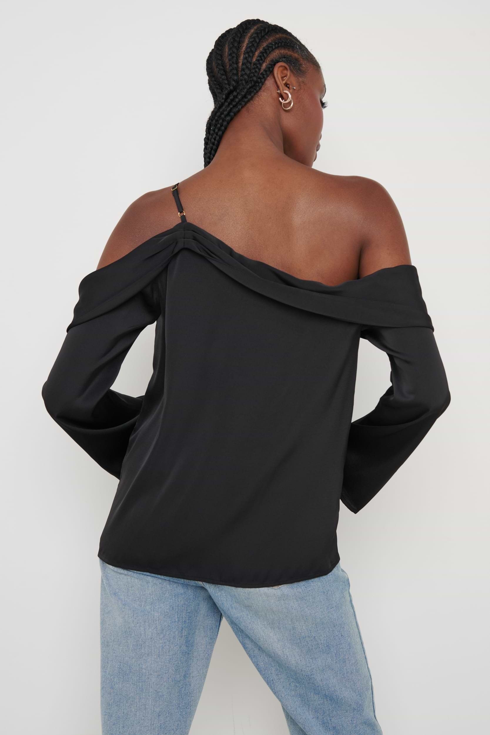 Estelle One Shoulder Drape Blouse - Black