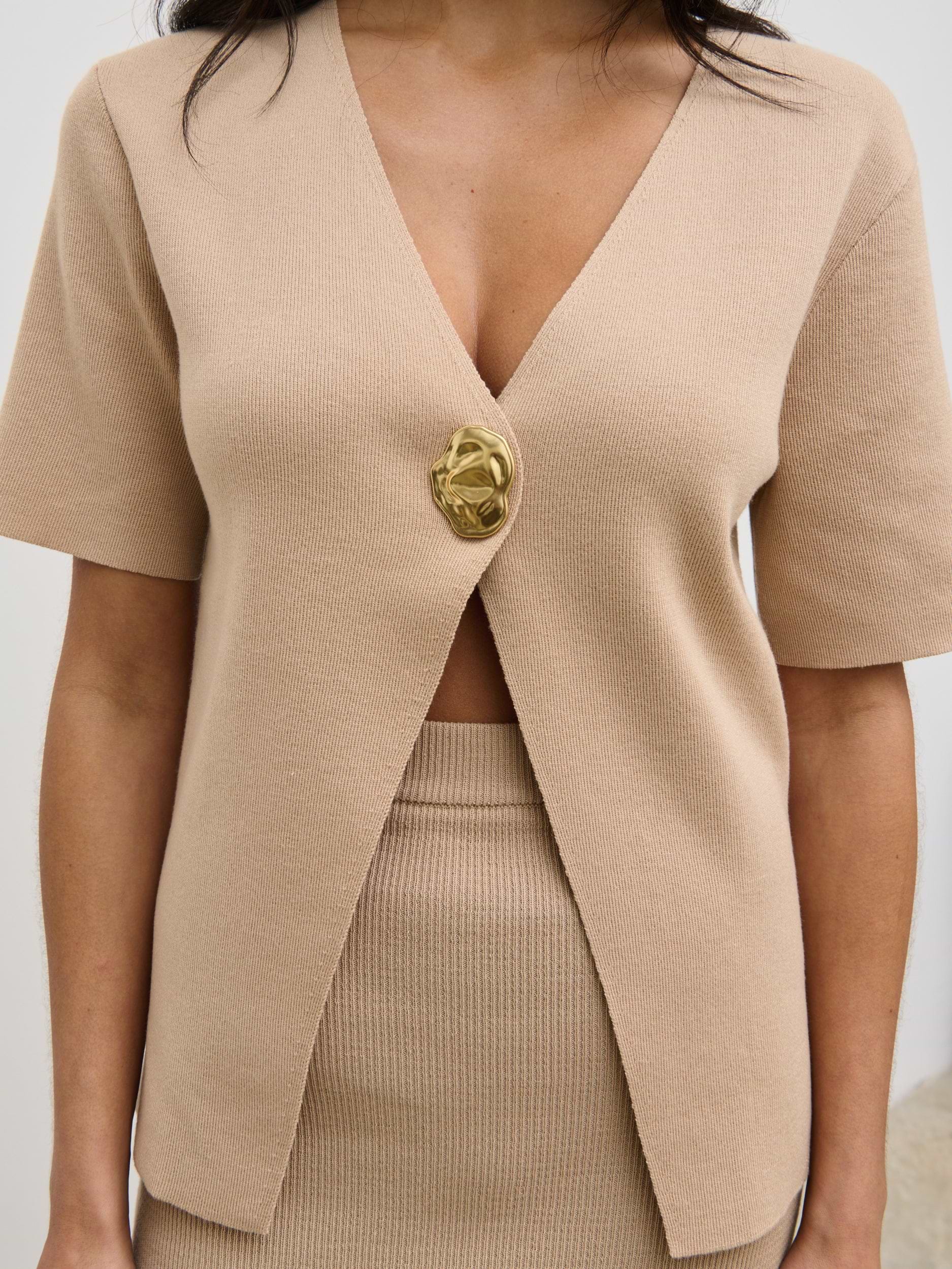 Esther Hardware Short Sleeve Knit Top - Beige