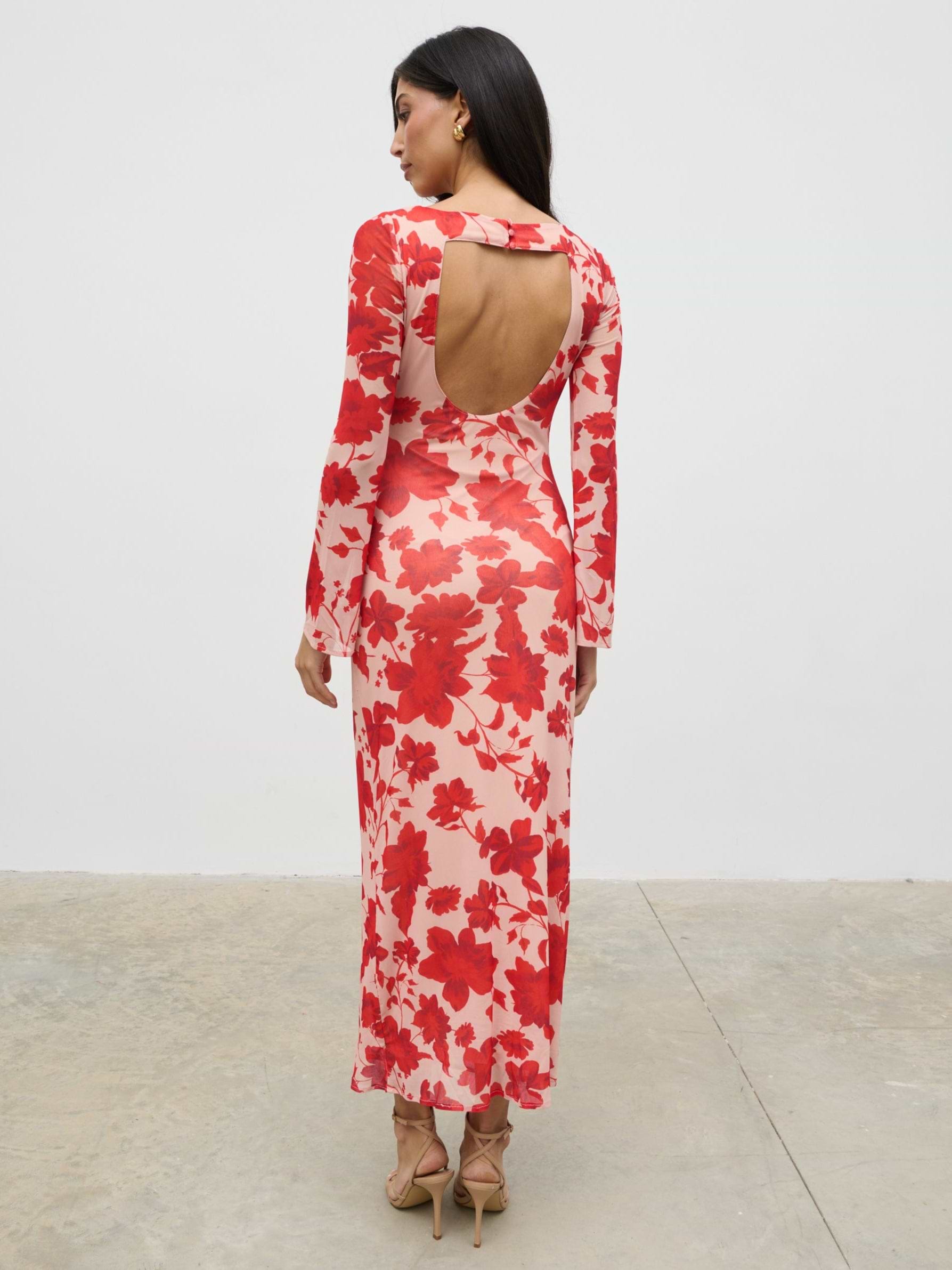 Ethel Long Sleeve Jersey Midaxi Dress - Red Floral
