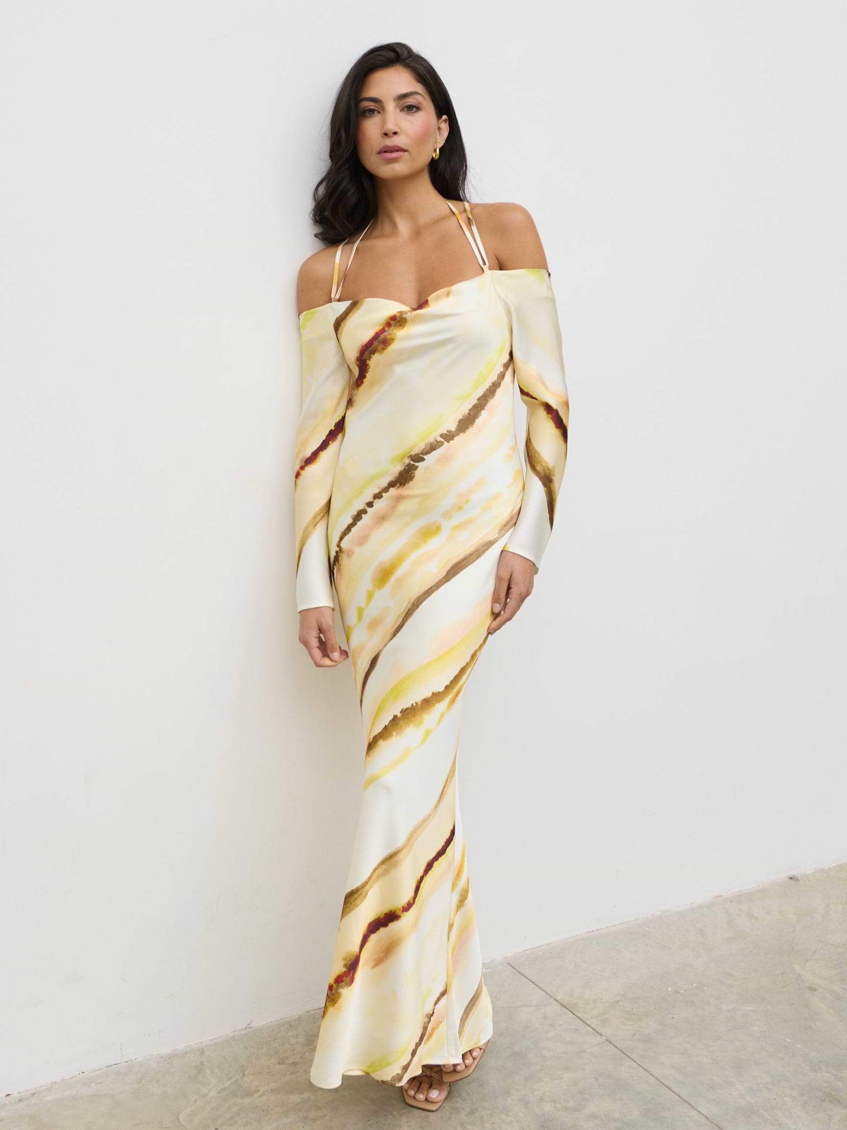 Ettore Cold Shoulder Maxi Dress - Yellow Ochre Ombre