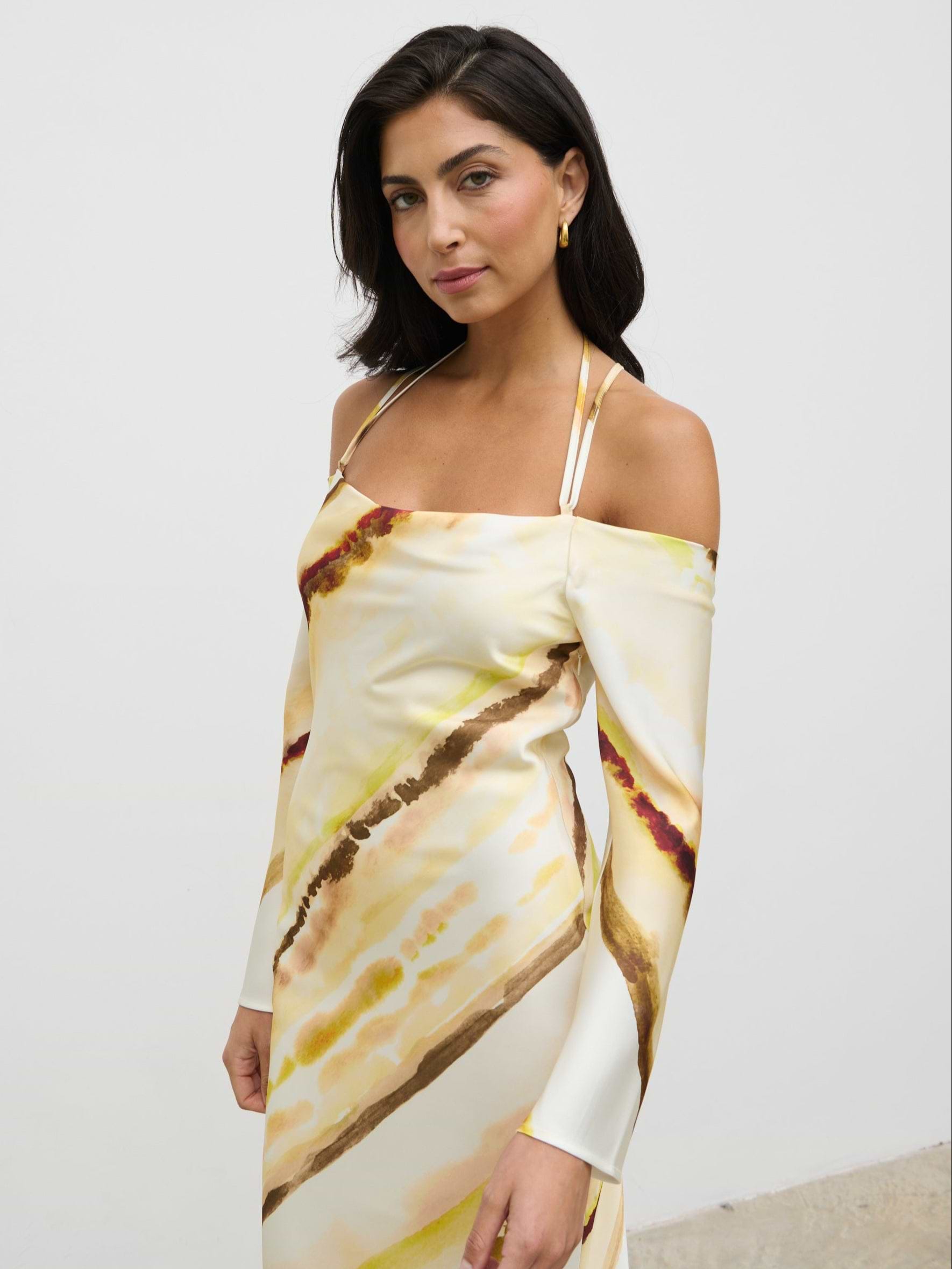 Ettore Cold Shoulder Maxi Dress - Yellow Ochre Ombre