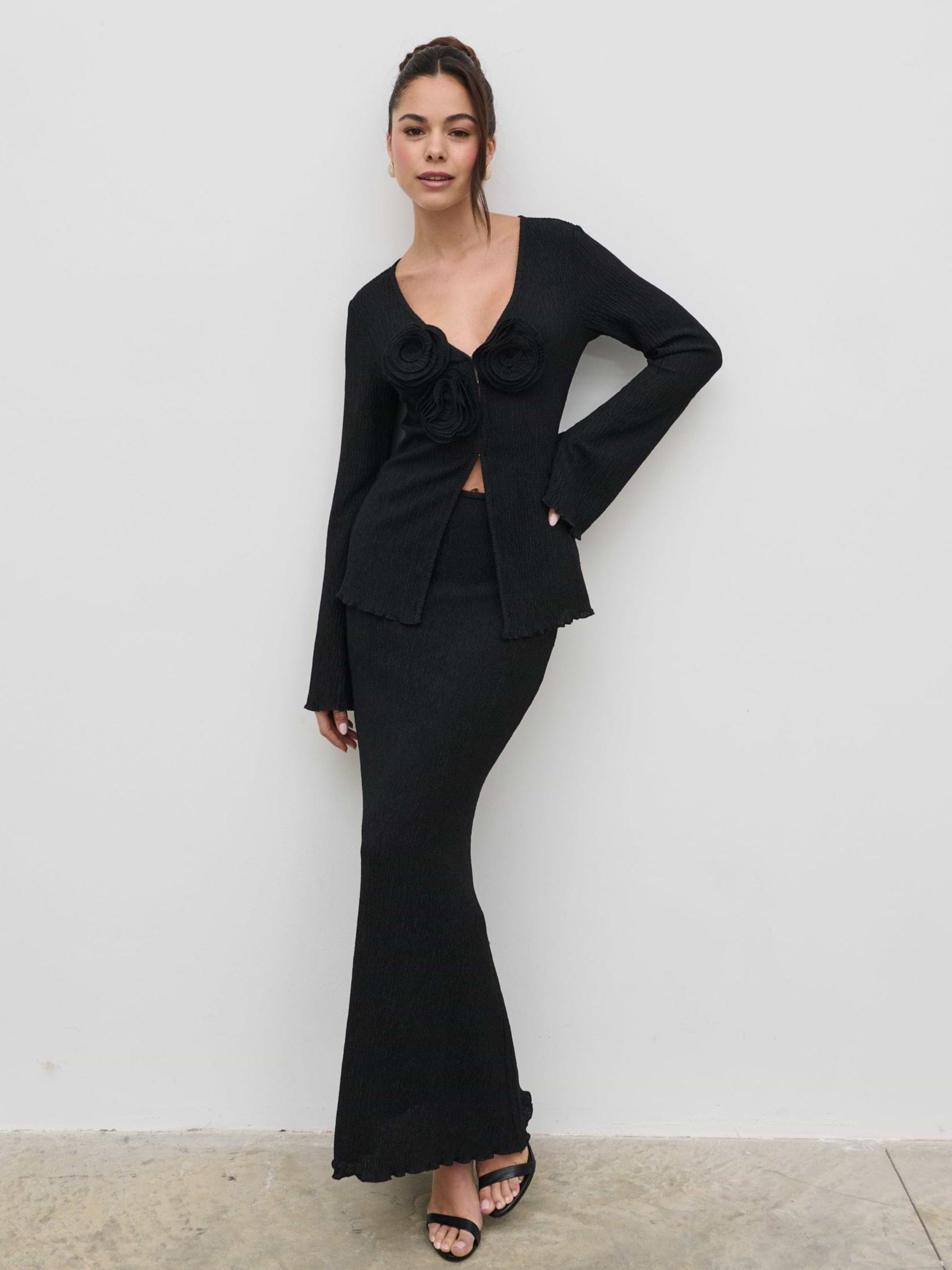 Evalina Crinkle Maxi Skirt - Black