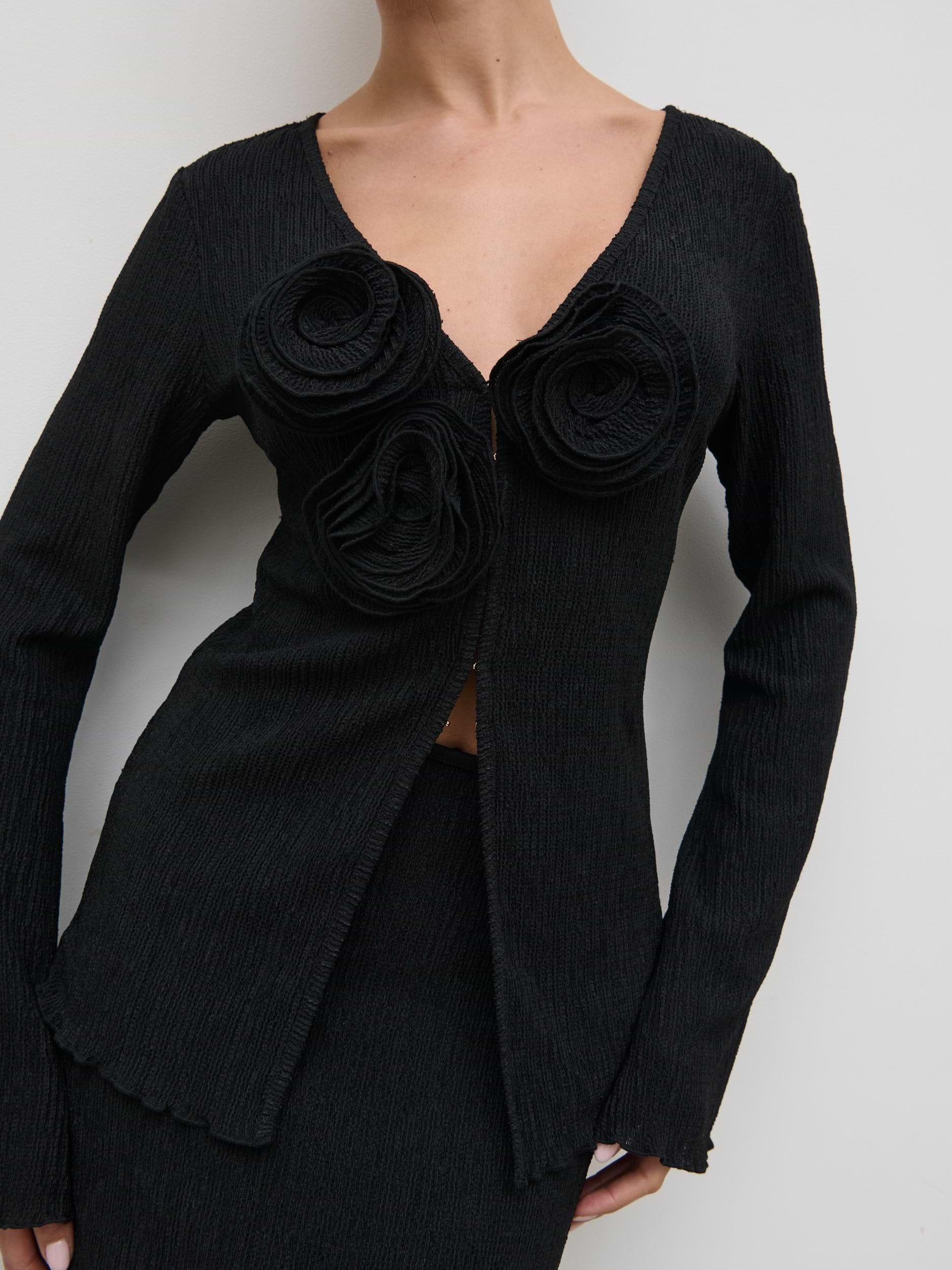 Evalina Crinkle Corsage Detail Top - Black