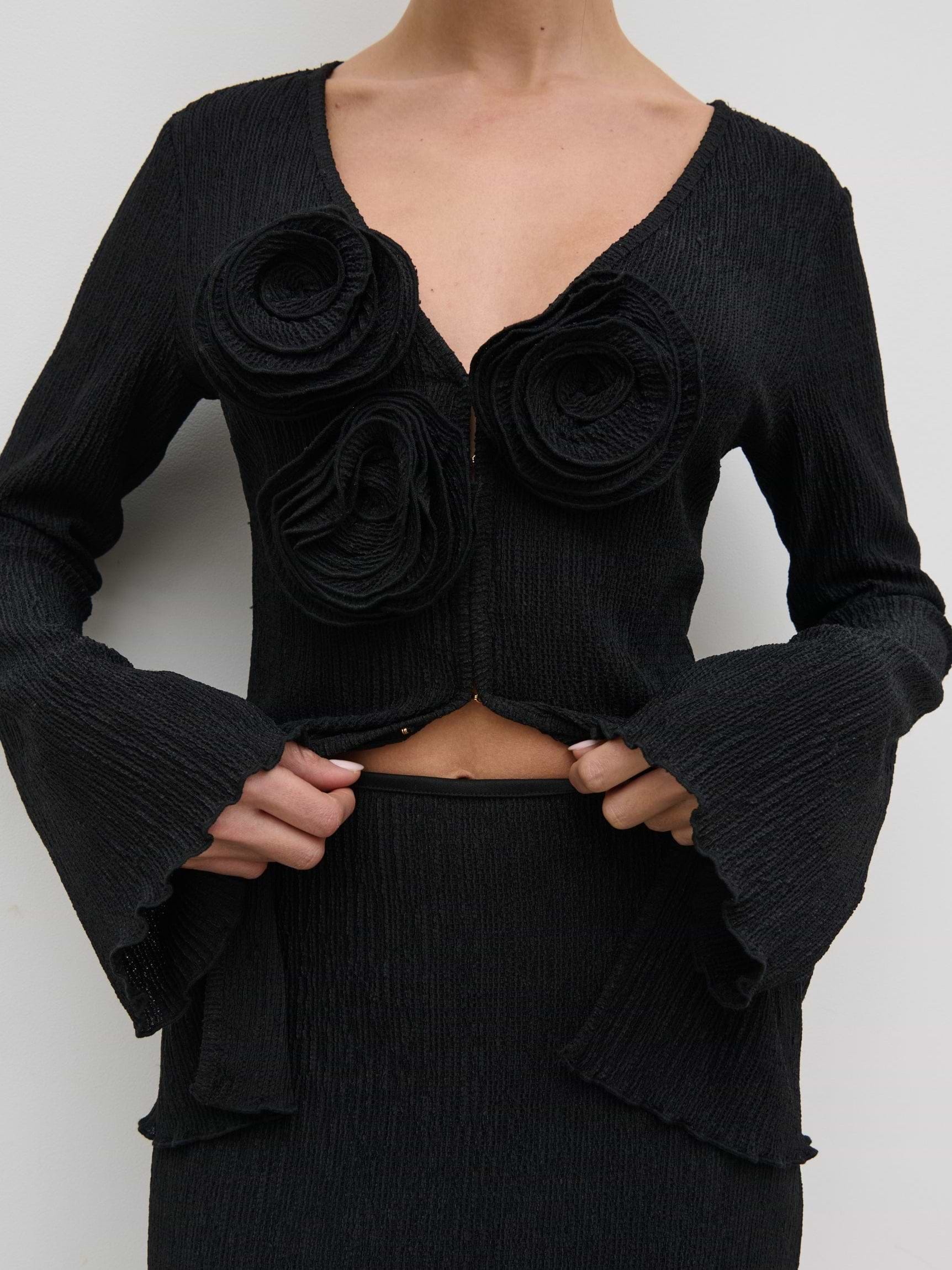 Evalina Crinkle Corsage Detail Top - Black