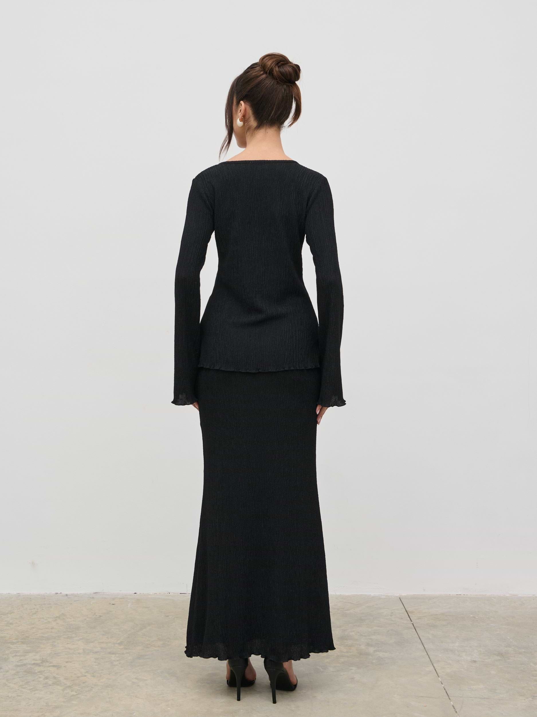 Evalina Crinkle Maxi Skirt - Black