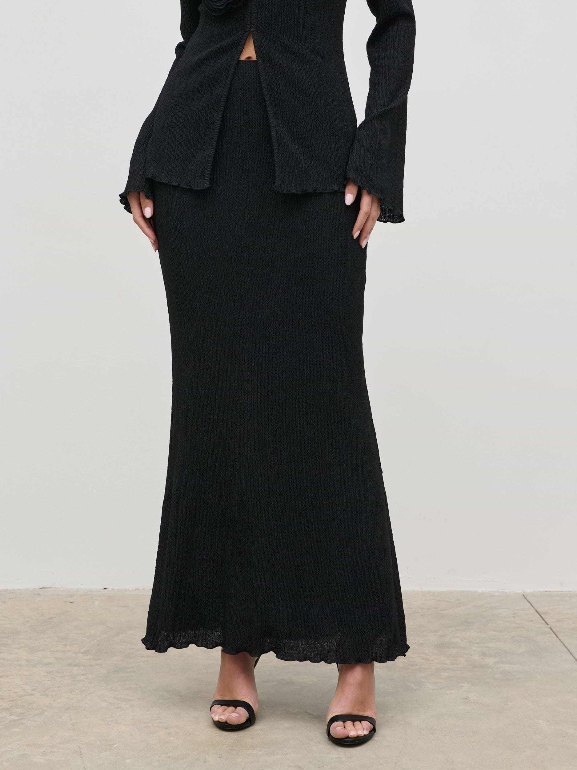 Evalina Crinkle Maxi Skirt - Black