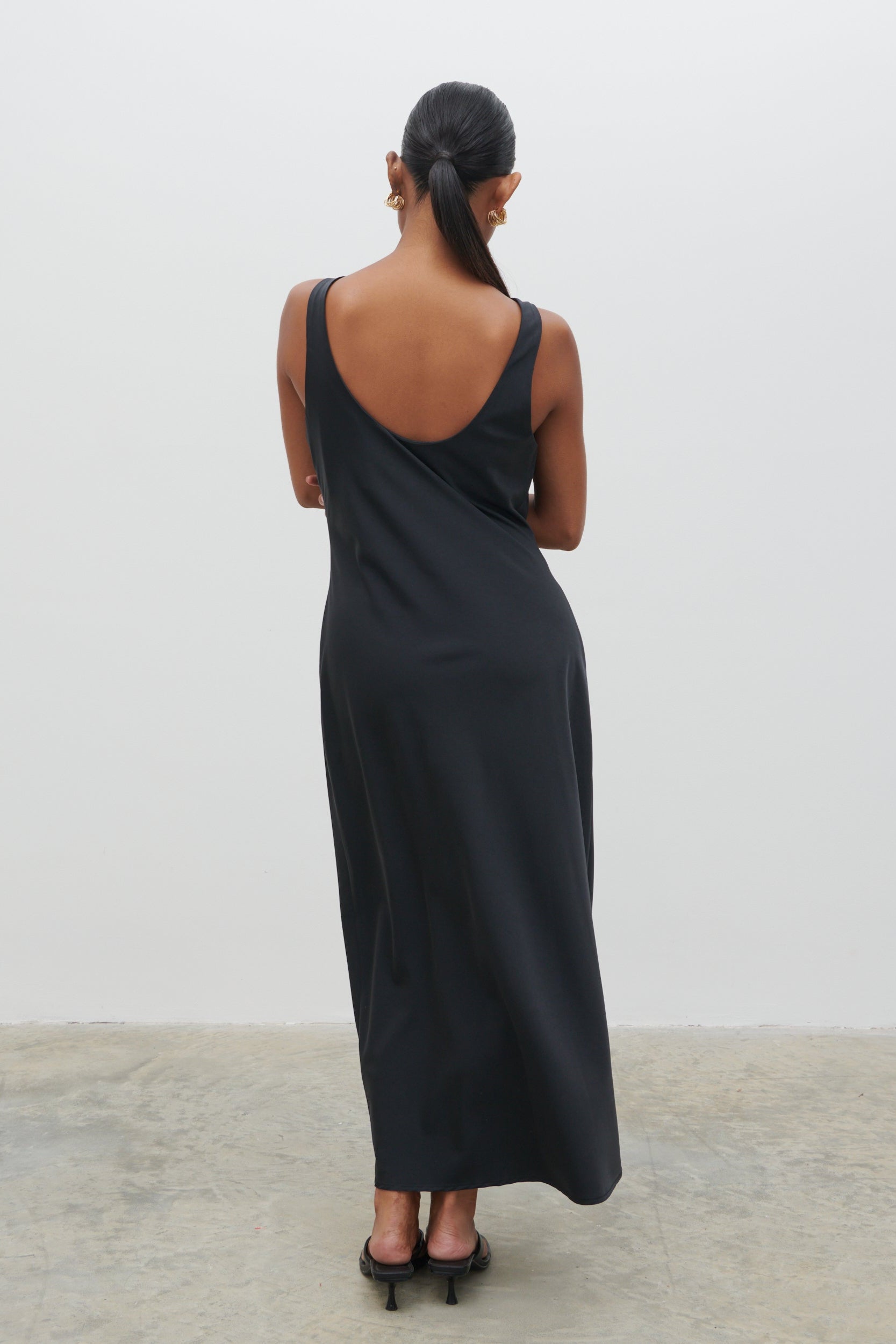 Evelyn Satin Slip Midaxi Dress - Black