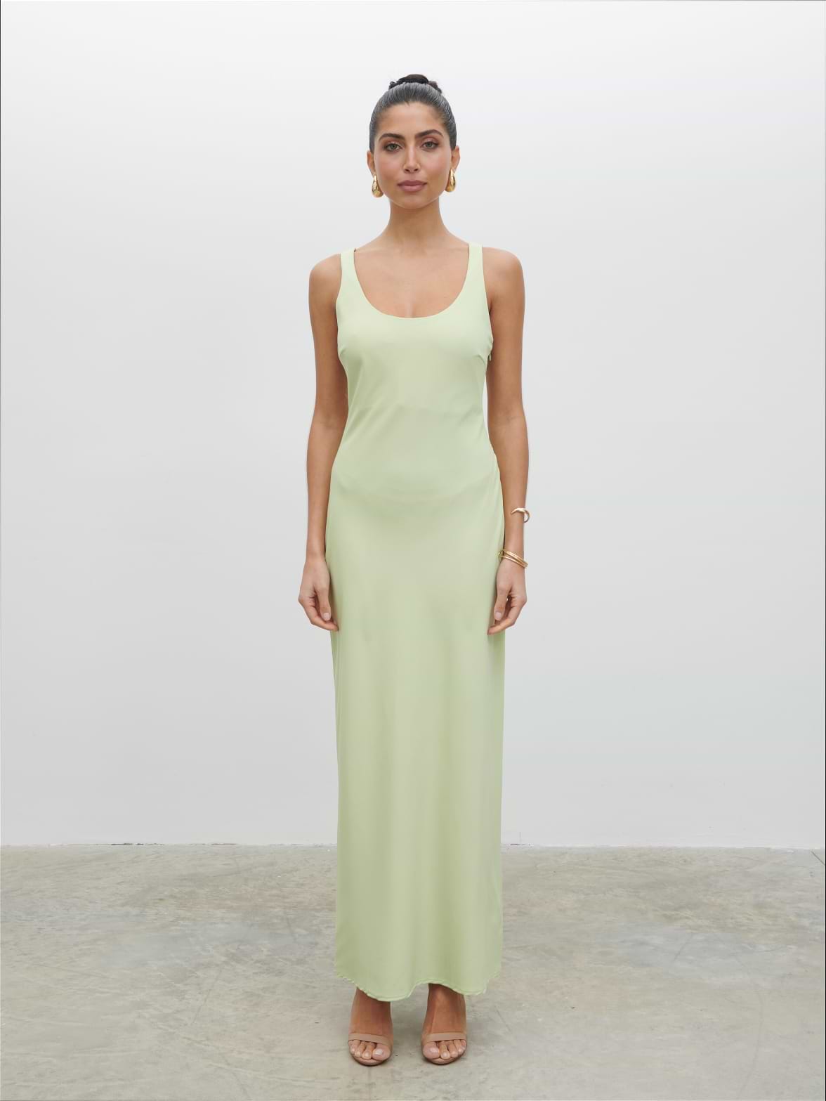 Evelyn Satin Slip Maxi Dress - Pistachio