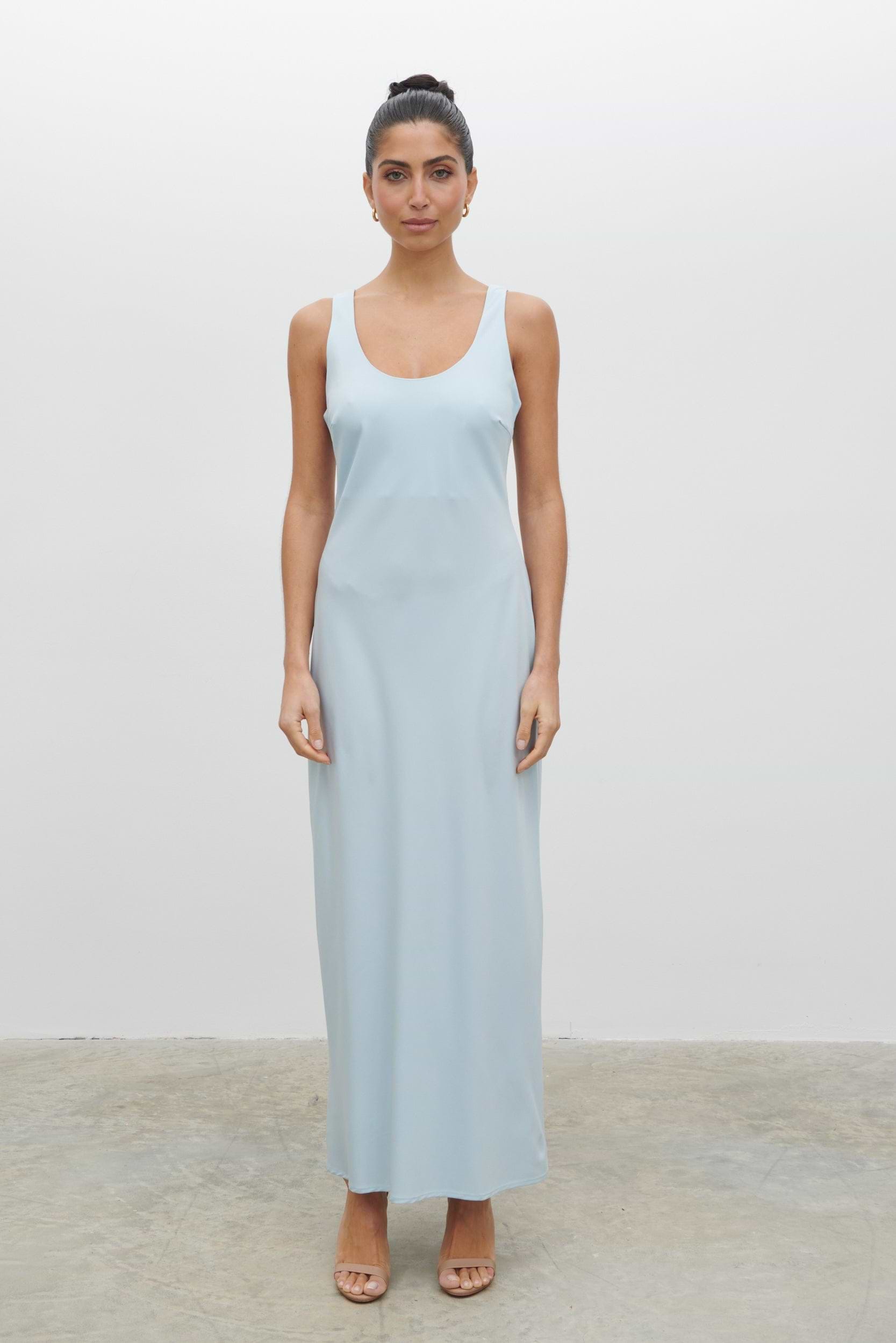 Evelyn Satin Slip Maxi Dress - Powder Blue