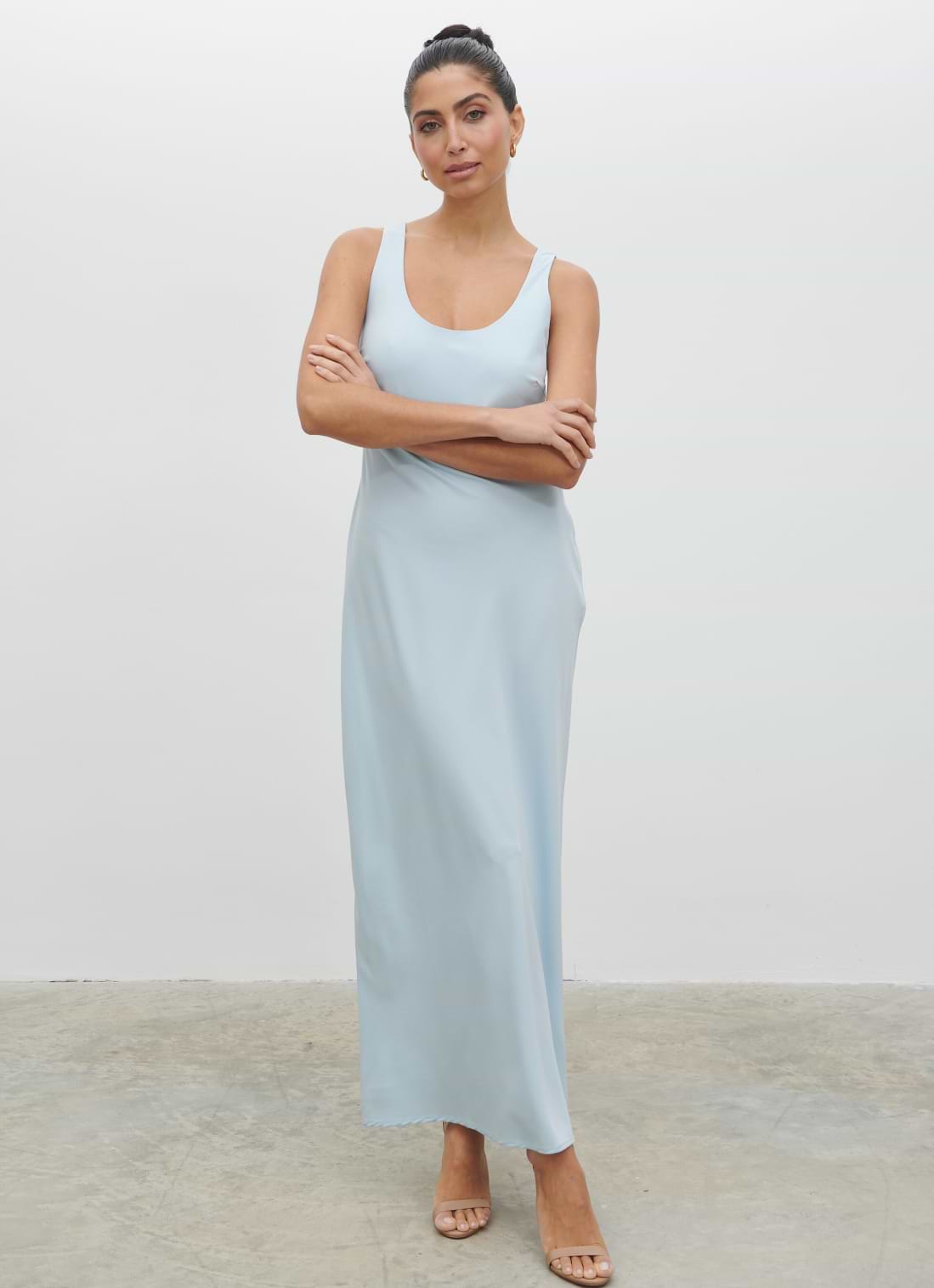 Evelyn Satin Slip Maxi Dress - Powder Blue