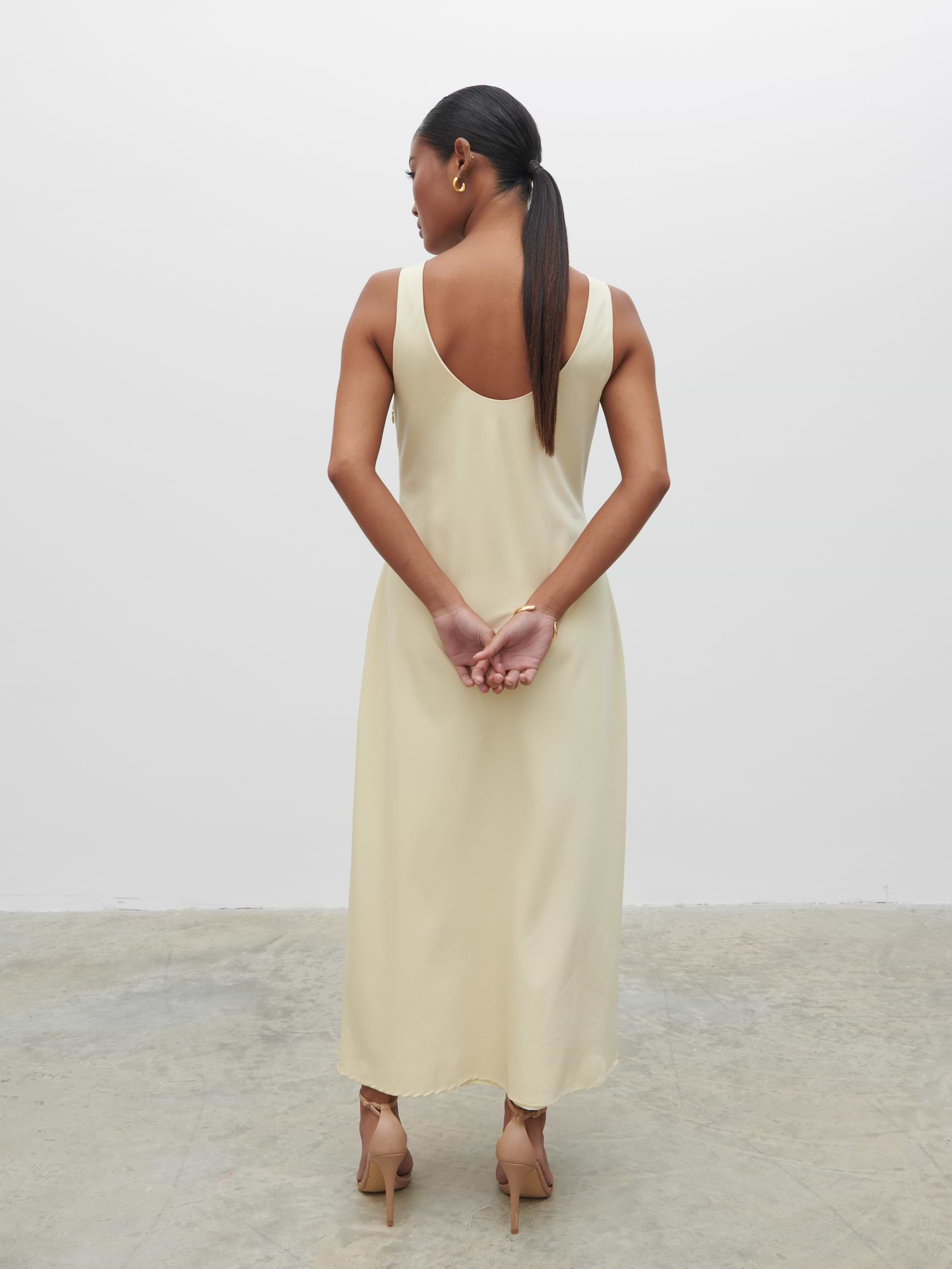 Evelyn Satin Slip Midaxi Dress - Butter Lemon