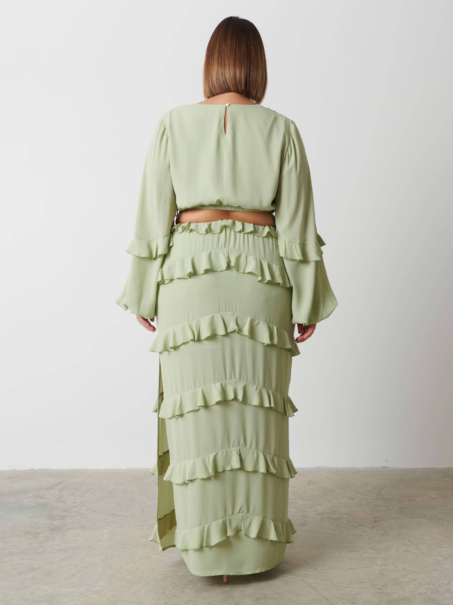 Evie Ruffle Maxi Dress Curve - Sage
