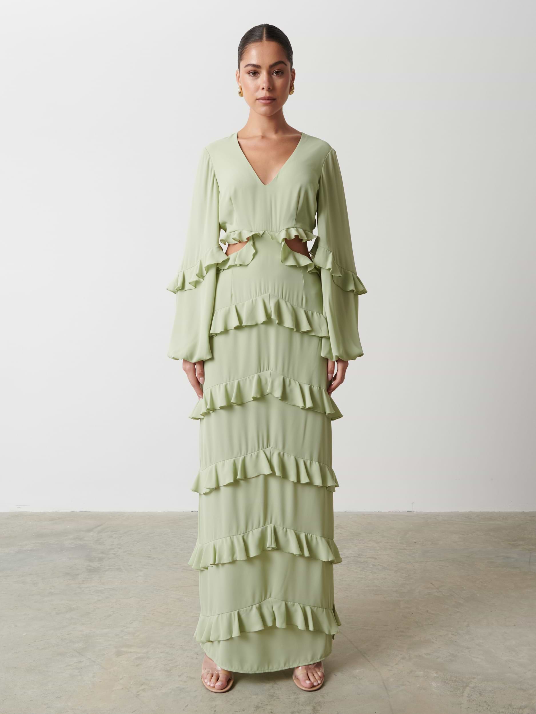 Evie Ruffle Maxi Dress - Sage