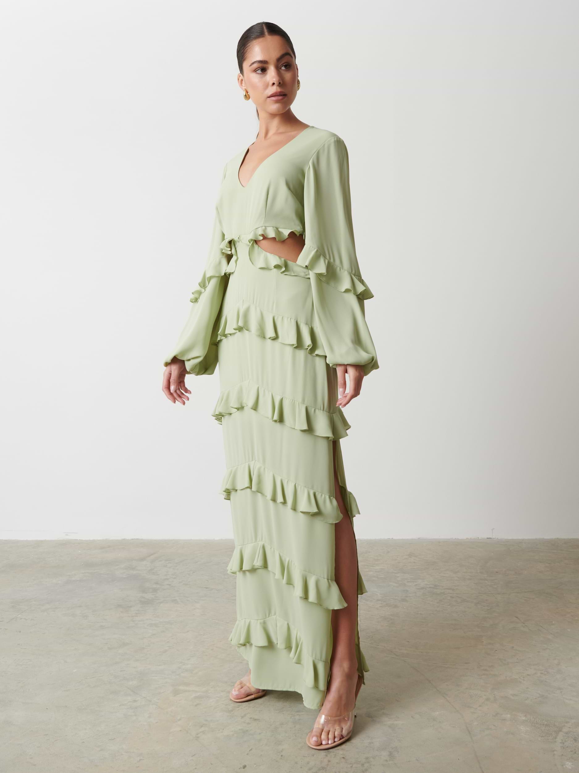 Evie Ruffle Maxi Dress - Sage