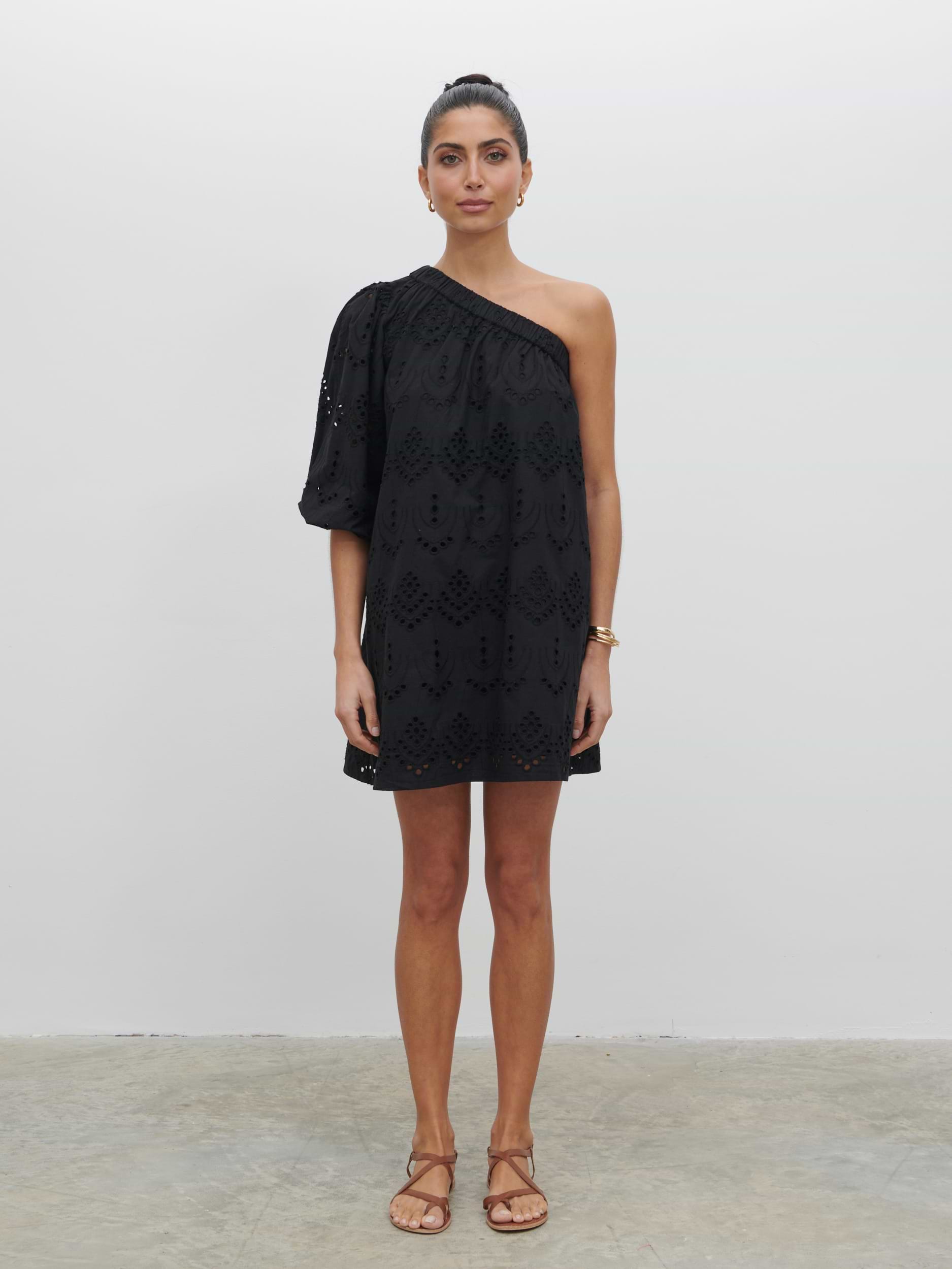 Fawn Broderie Mini Dress - Black