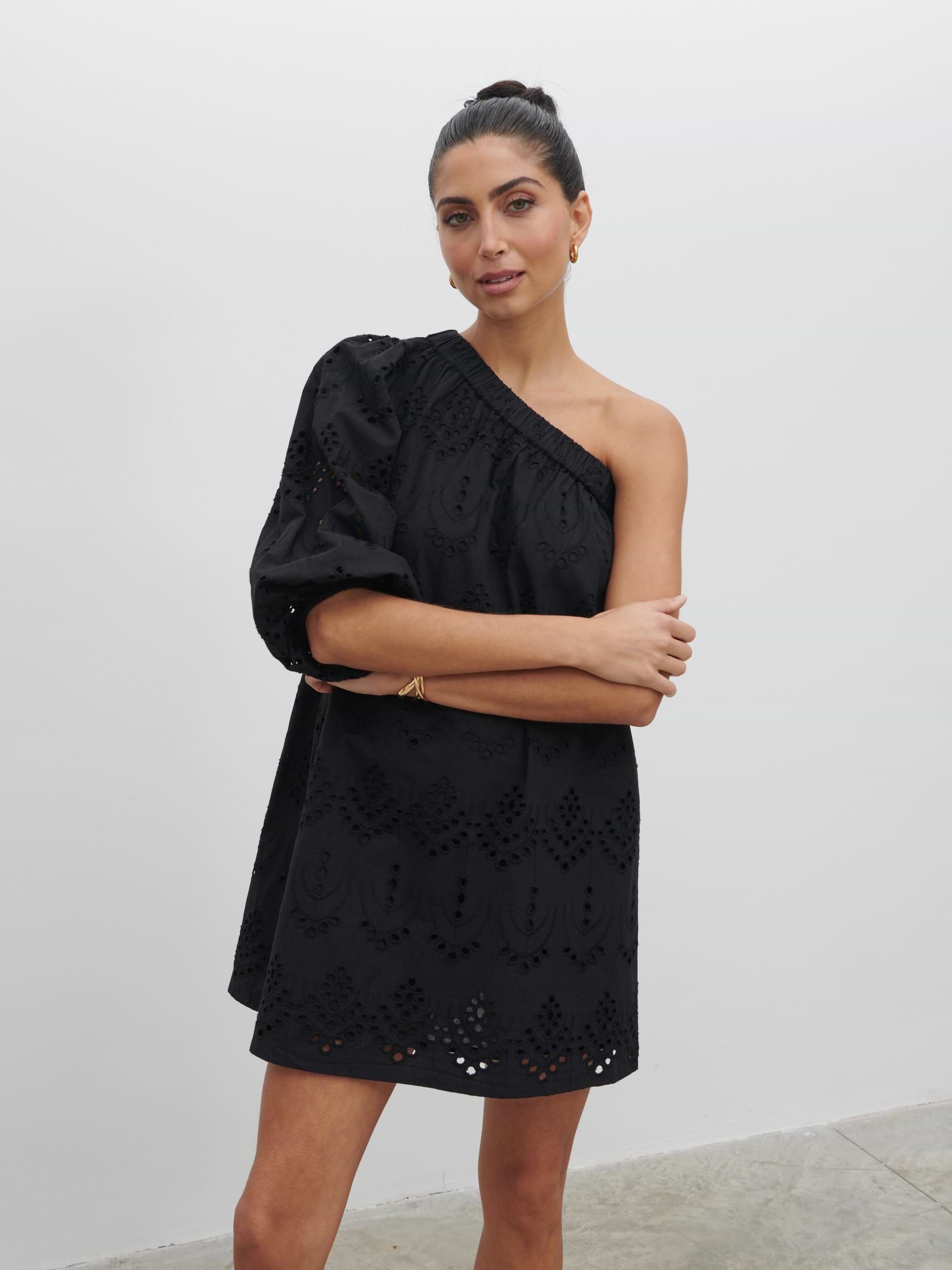 Fawn Broderie Mini Dress - Black