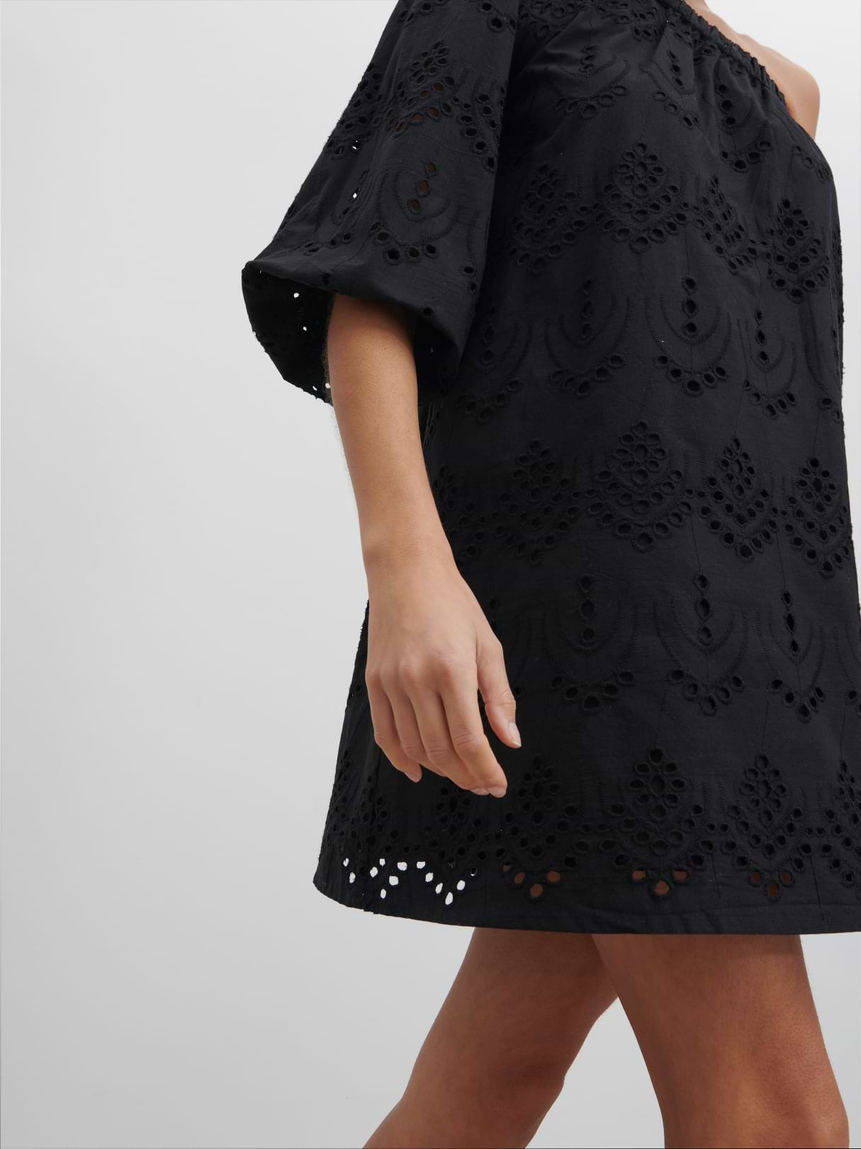 Fawn Broderie Mini Dress - Black