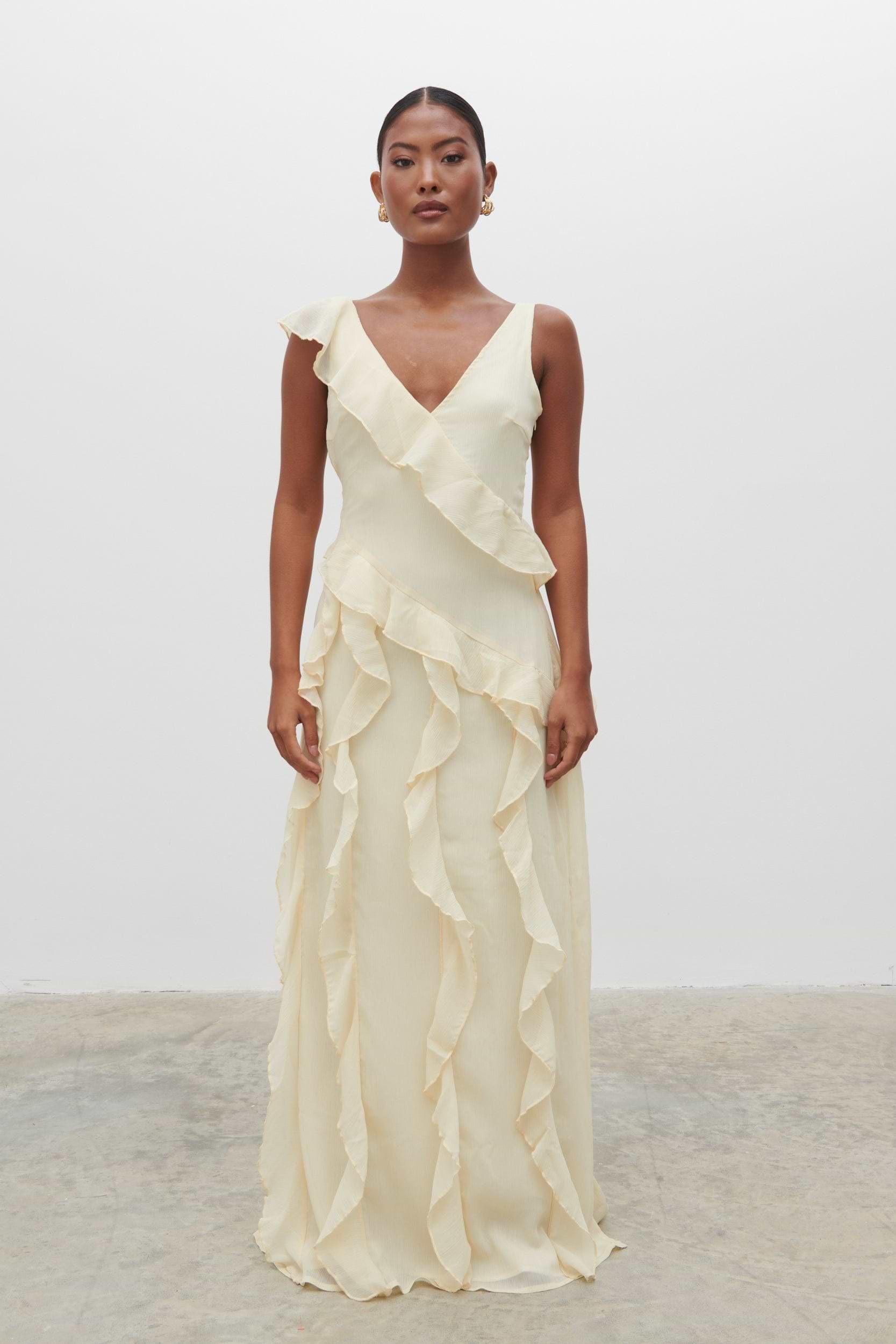 Faye Ruffle Maxi Dress - Butter Lemon