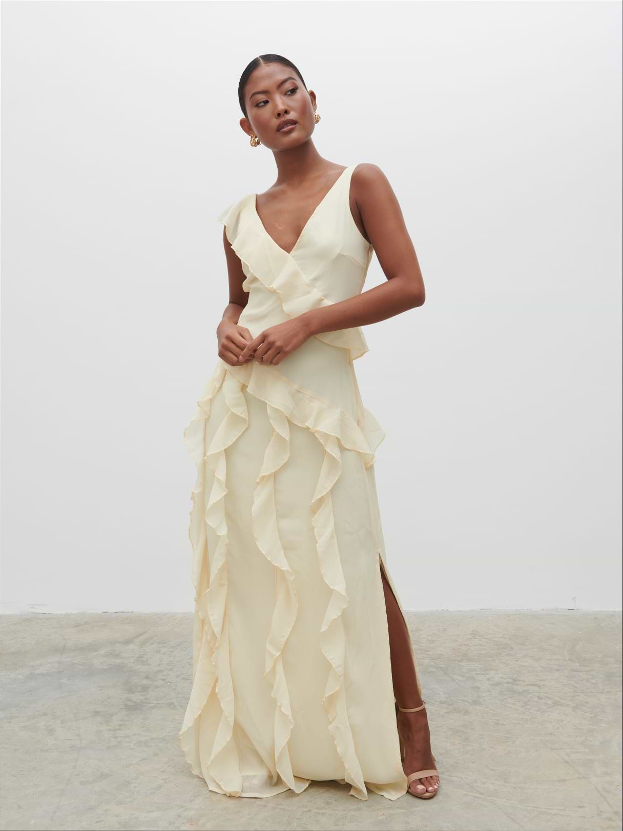Faye Ruffle Maxi Dress - Butter Lemon