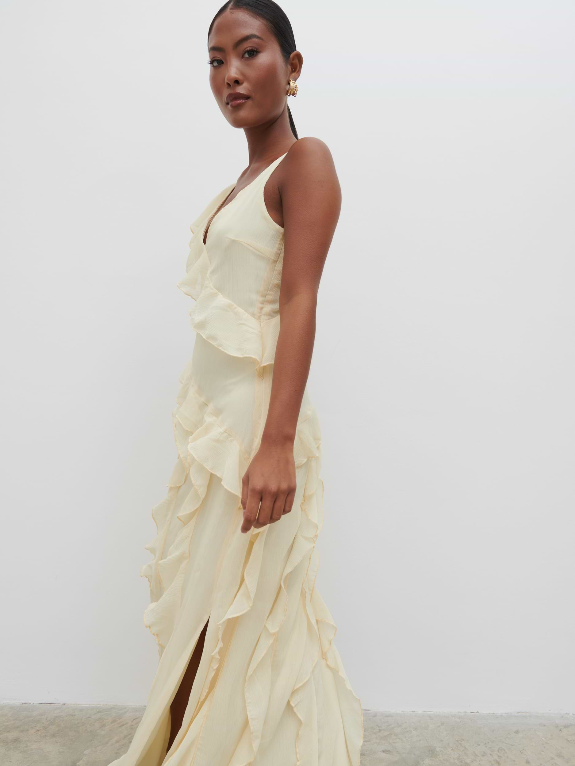 Faye Ruffle Maxi Dress - Butter Lemon