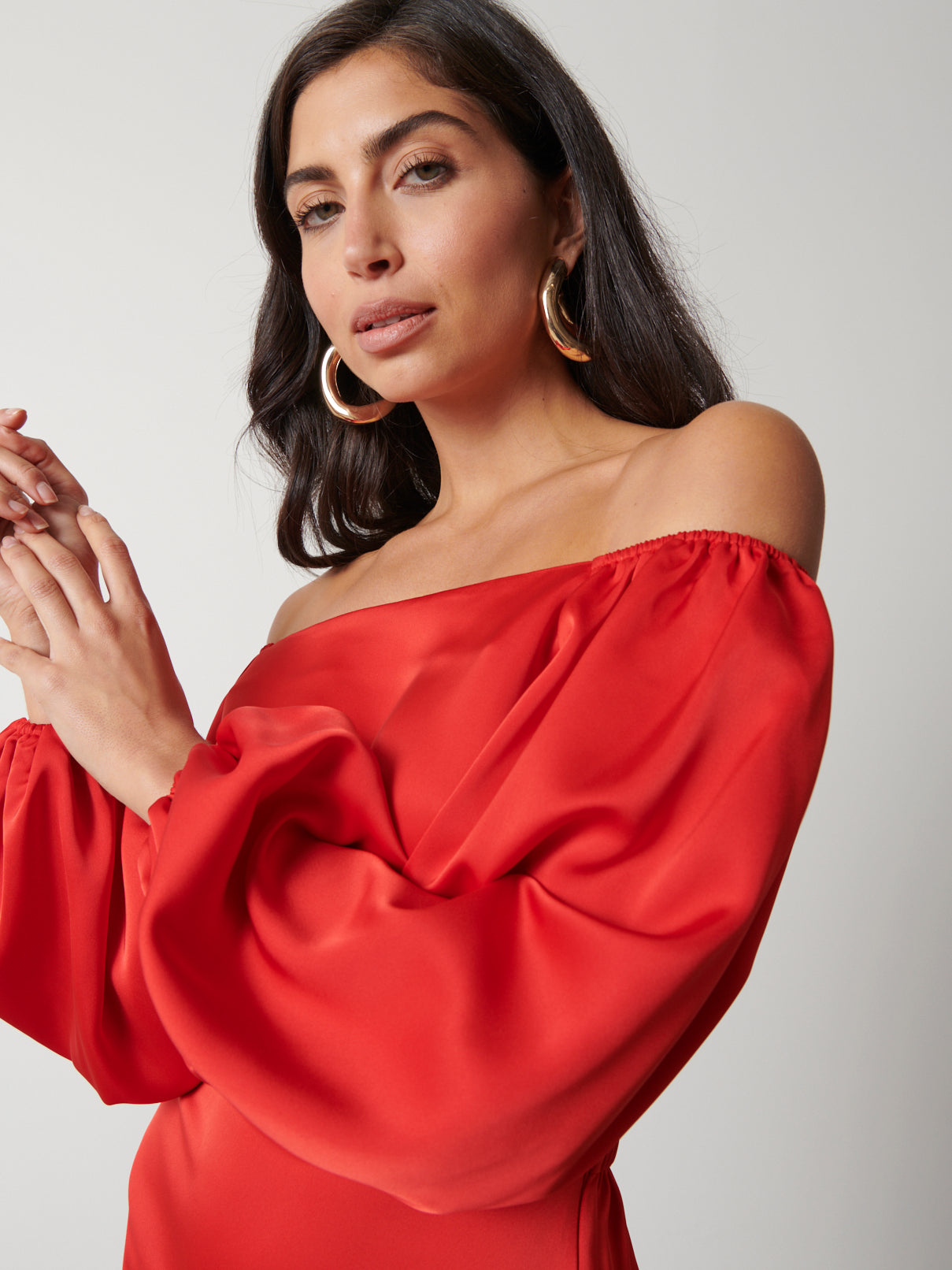 Fern Bardot Mini Dress - Scarlet Red
