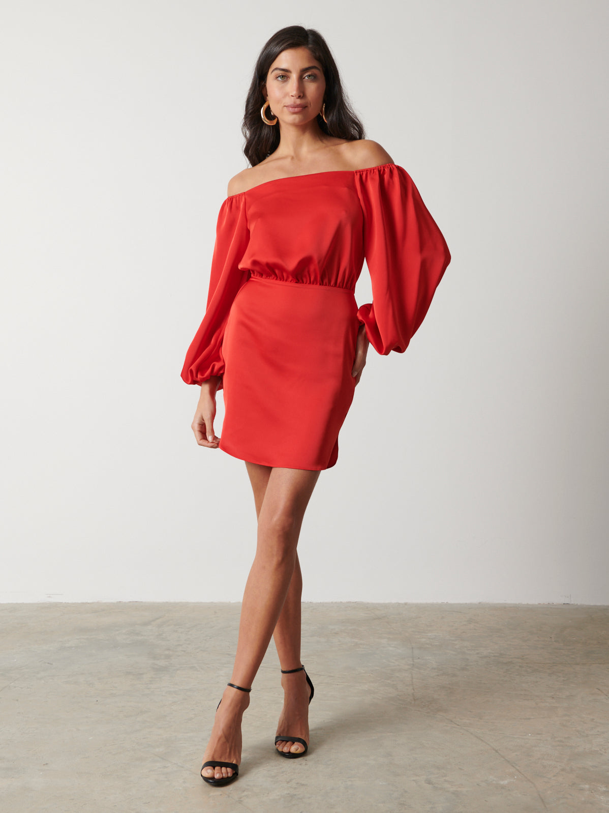Fern Bardot Mini Dress - Scarlet Red