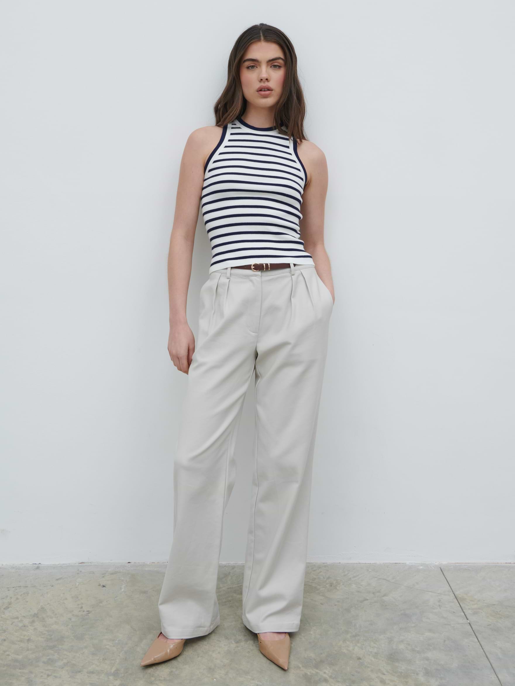 Ferne Stripe Knit Racer Top - Navy and Cream Stripe