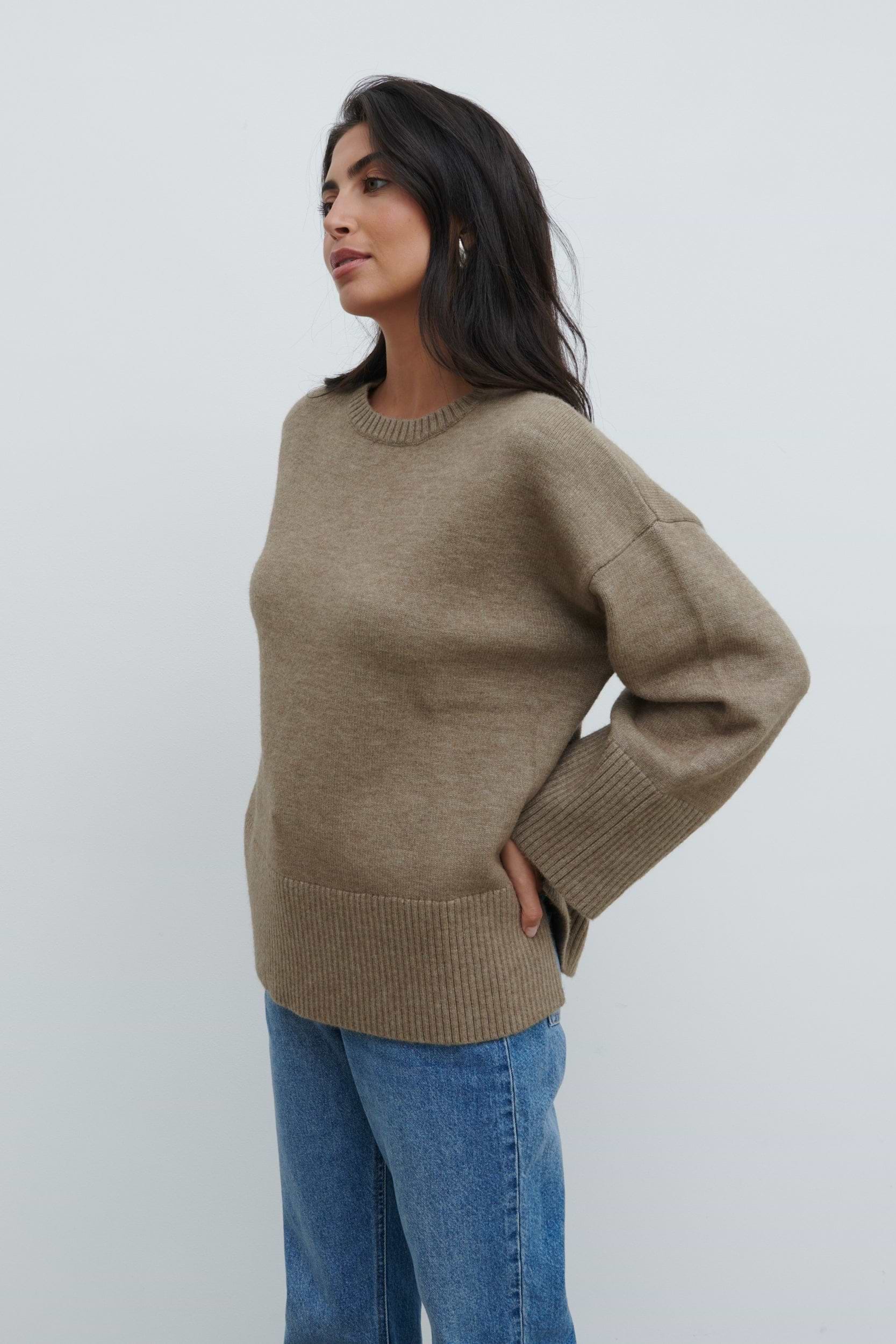 Finnity Slouchy Crew Neck Knit Jumper - Mushroom