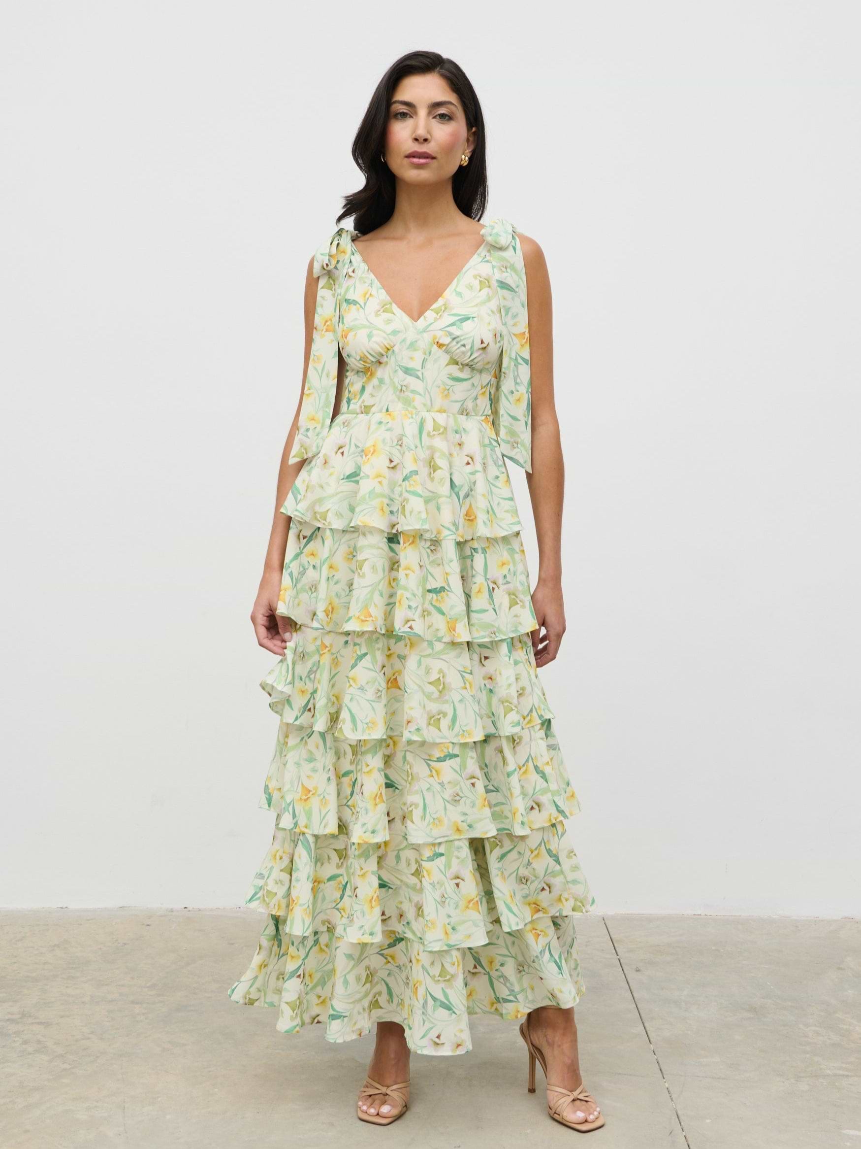 Fiore Tie Ruffle Maxi Dress - Botanic Floral