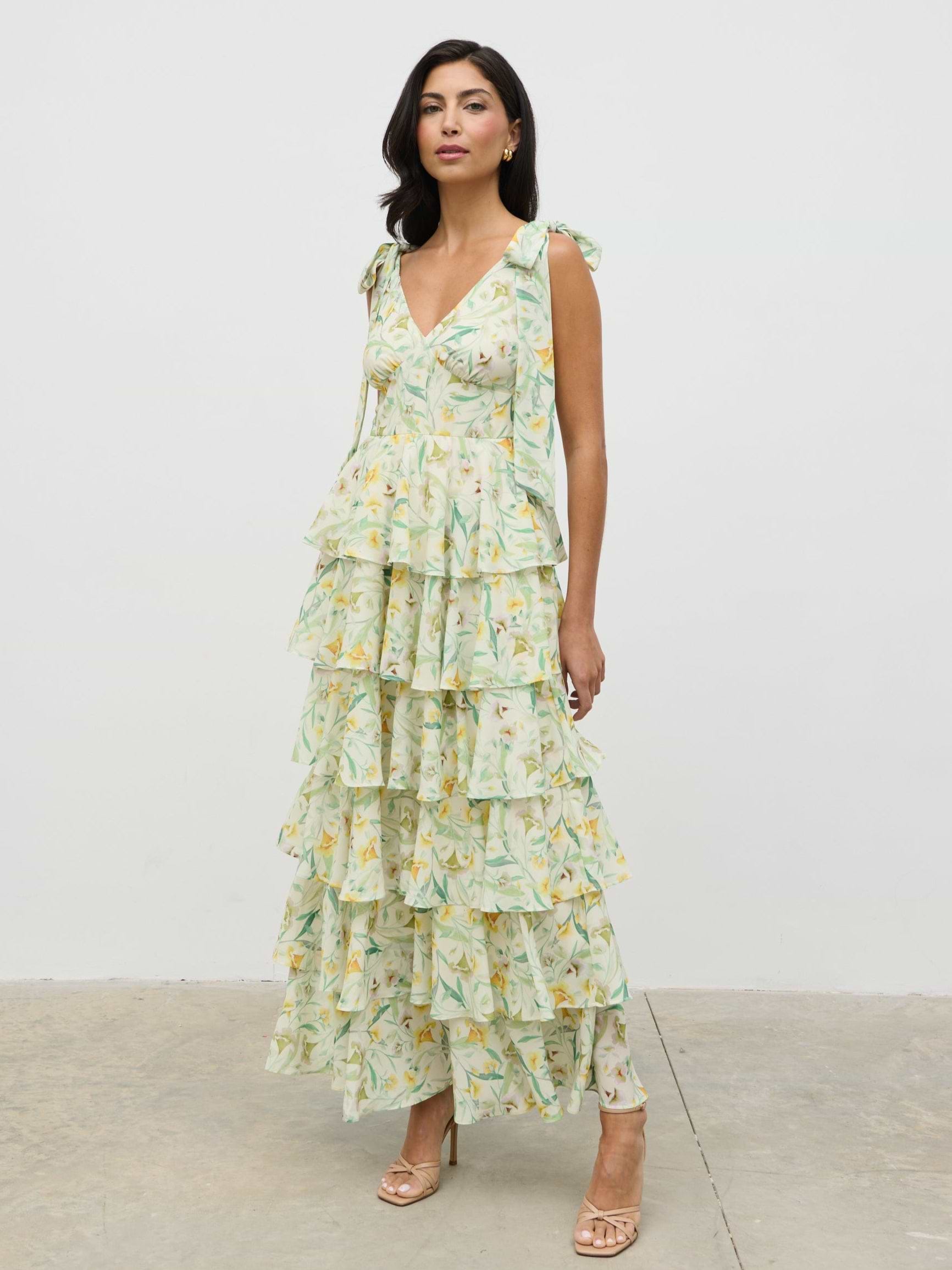 Fiore Tie Ruffle Maxi Dress - Botanic Floral