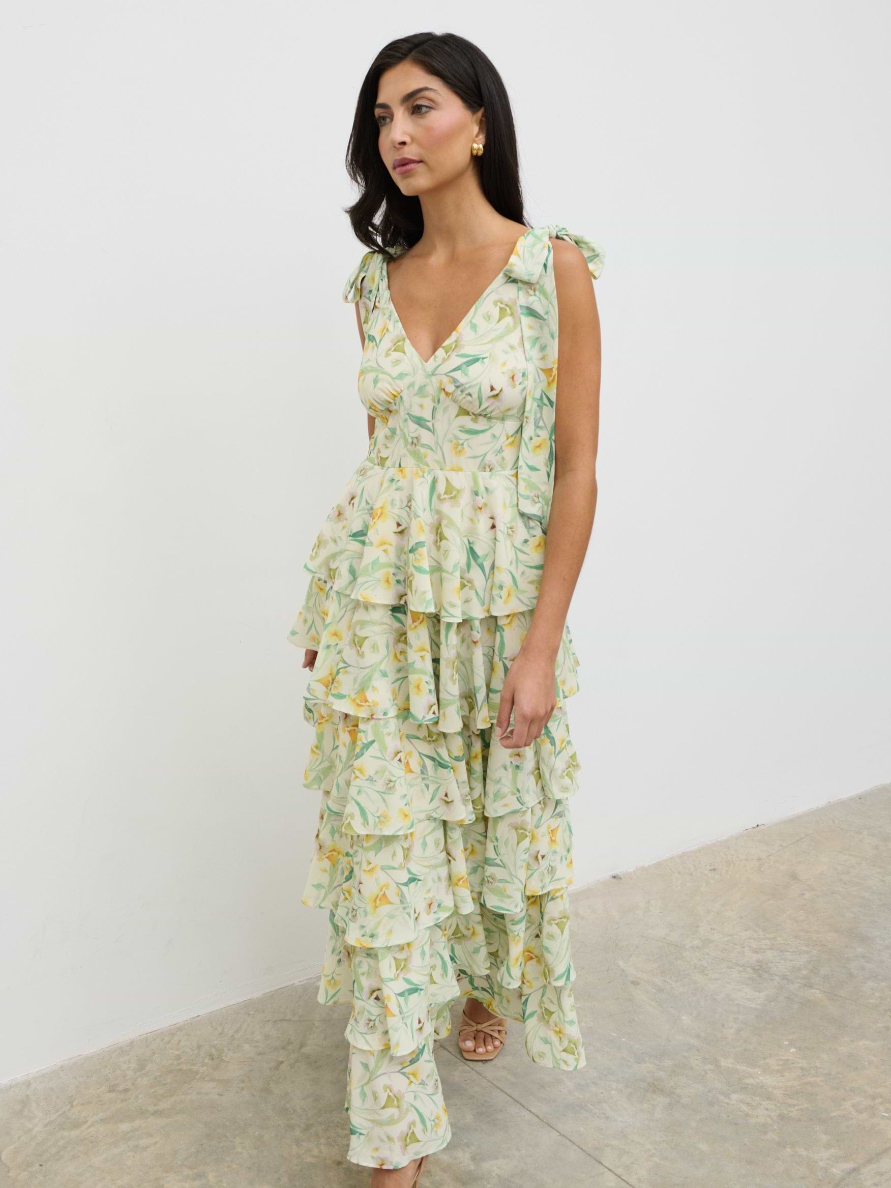 Fiore Tie Ruffle Maxi Dress - Botanic Floral
