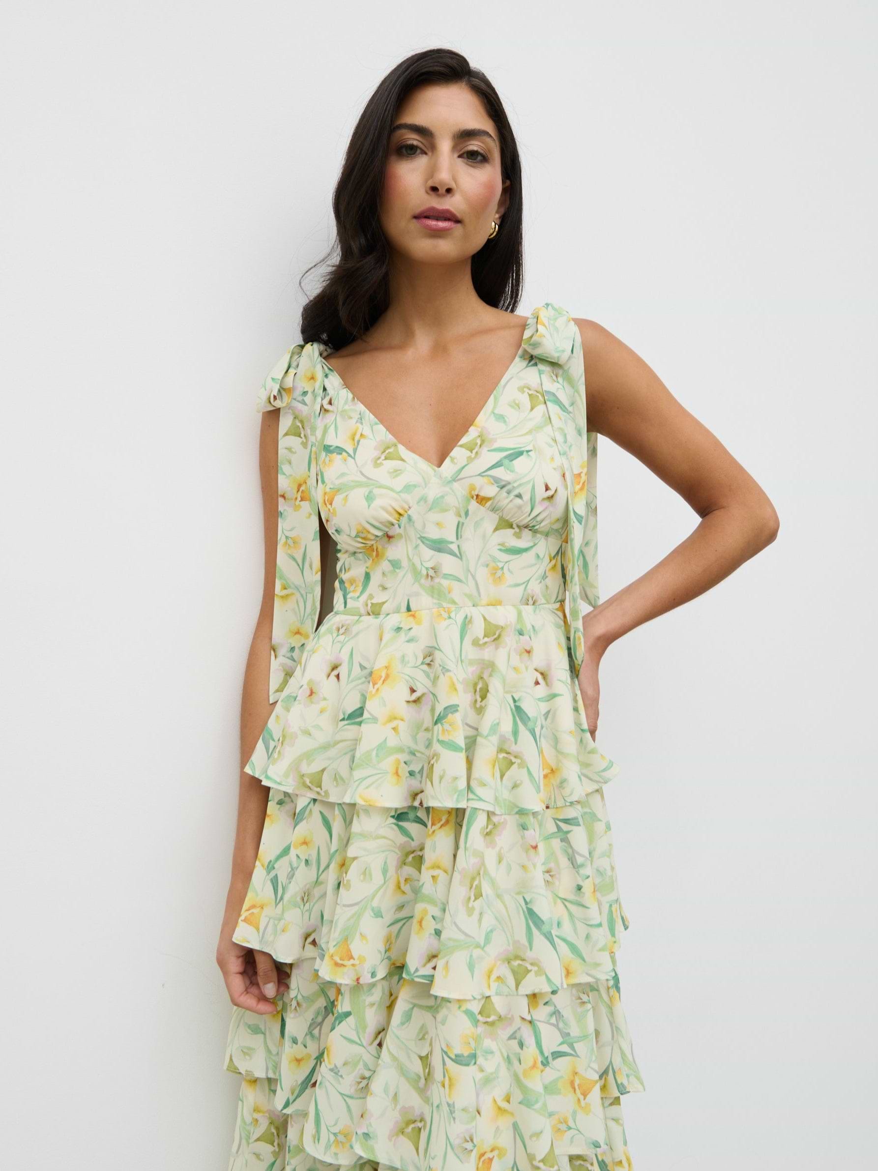 Fiore Tie Ruffle Maxi Dress - Botanic Floral