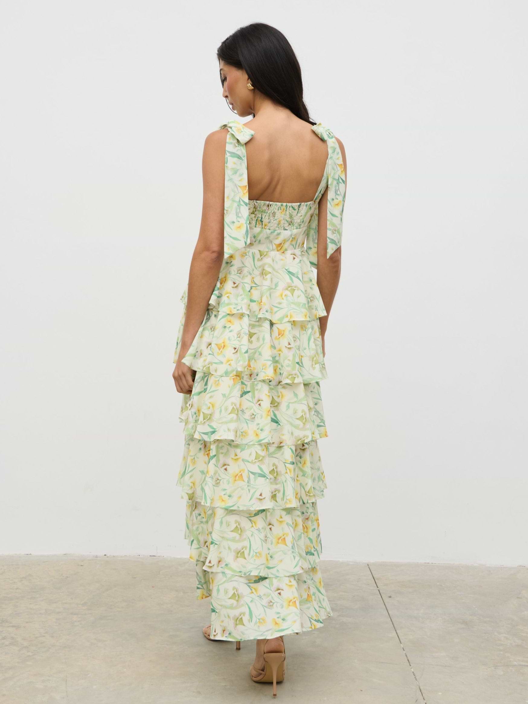 Fiore Tie Ruffle Maxi Dress - Botanic Floral