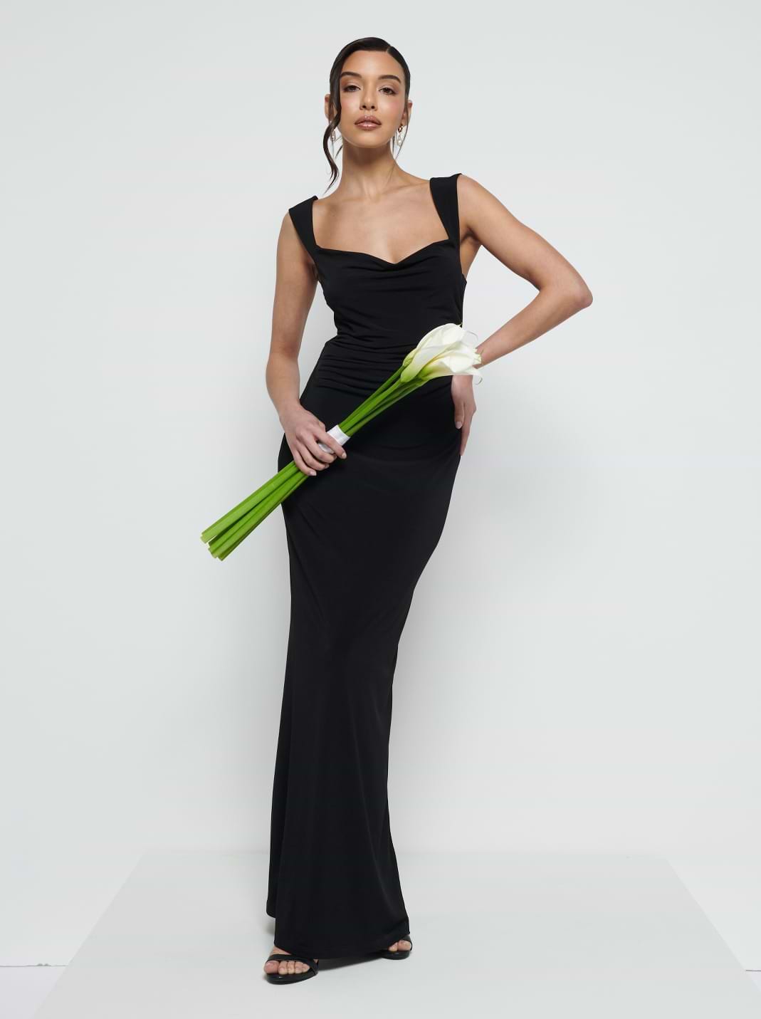 Florence Cowl Neck Jersey Maxi Bridesmaid Dress - Black