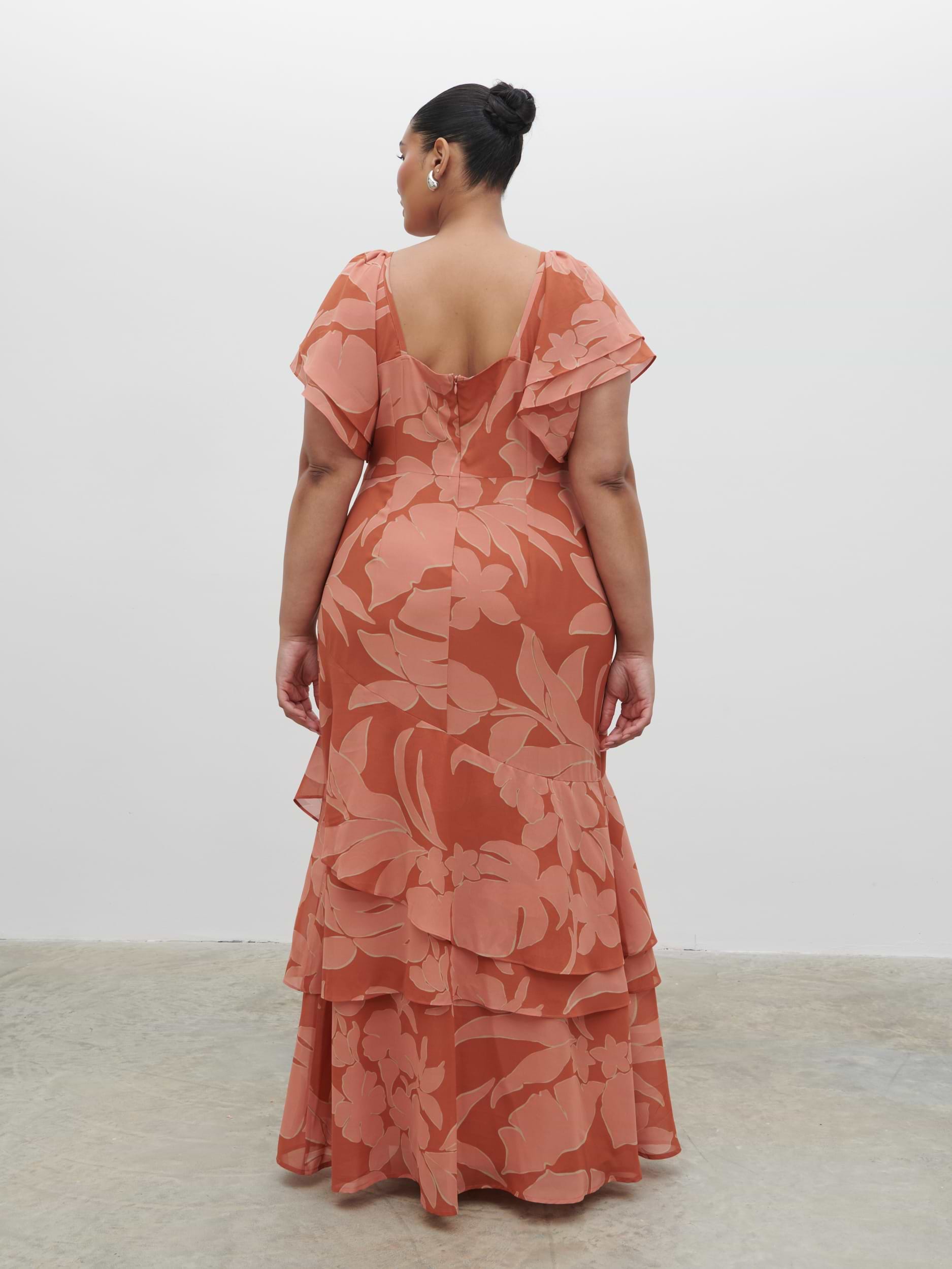 Florence Cut Out Maxi Dress Curve - Dusky Rose Abstract Palm