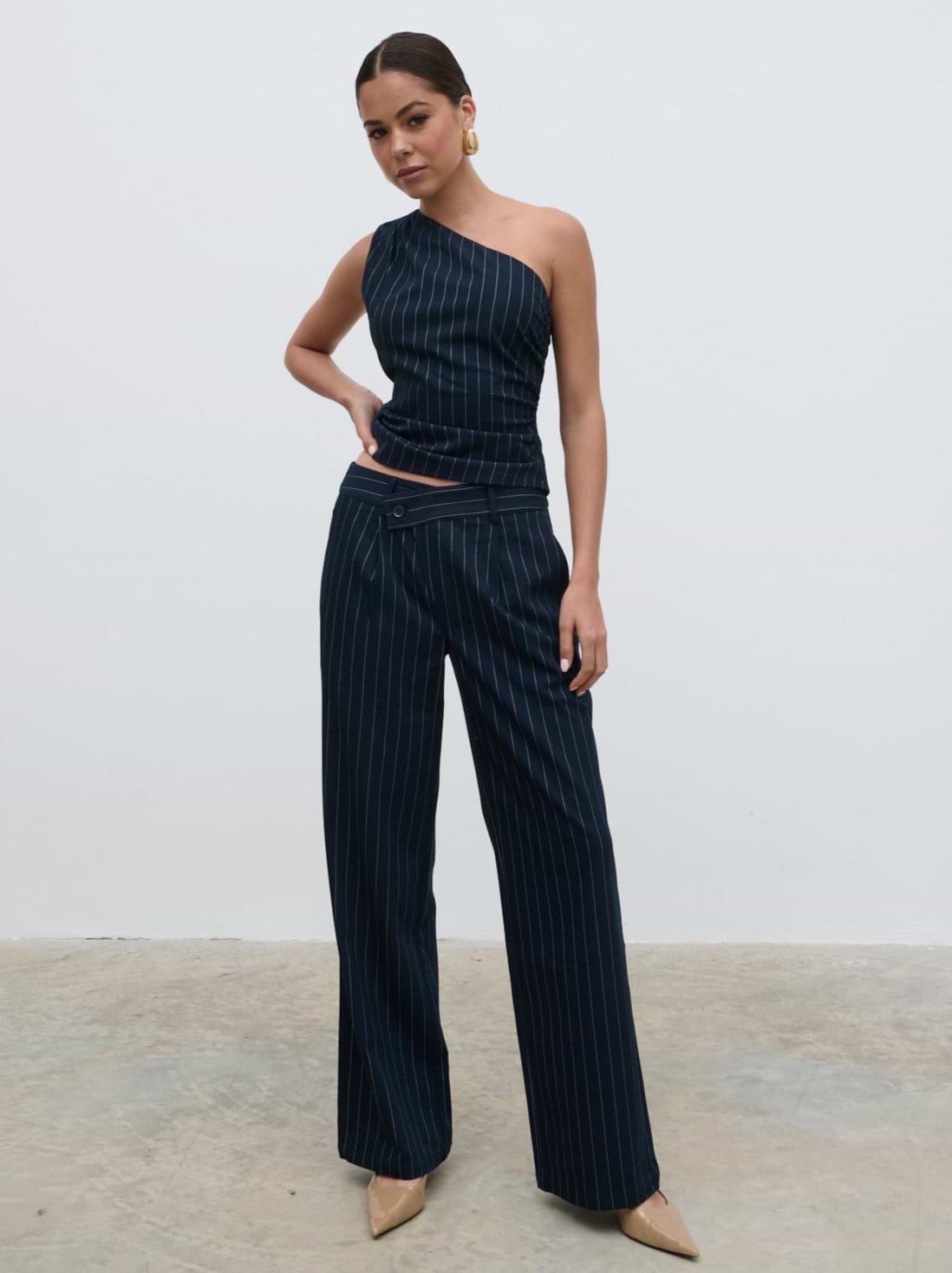 Flynn Slouchy Pinstripe Trousers - Navy