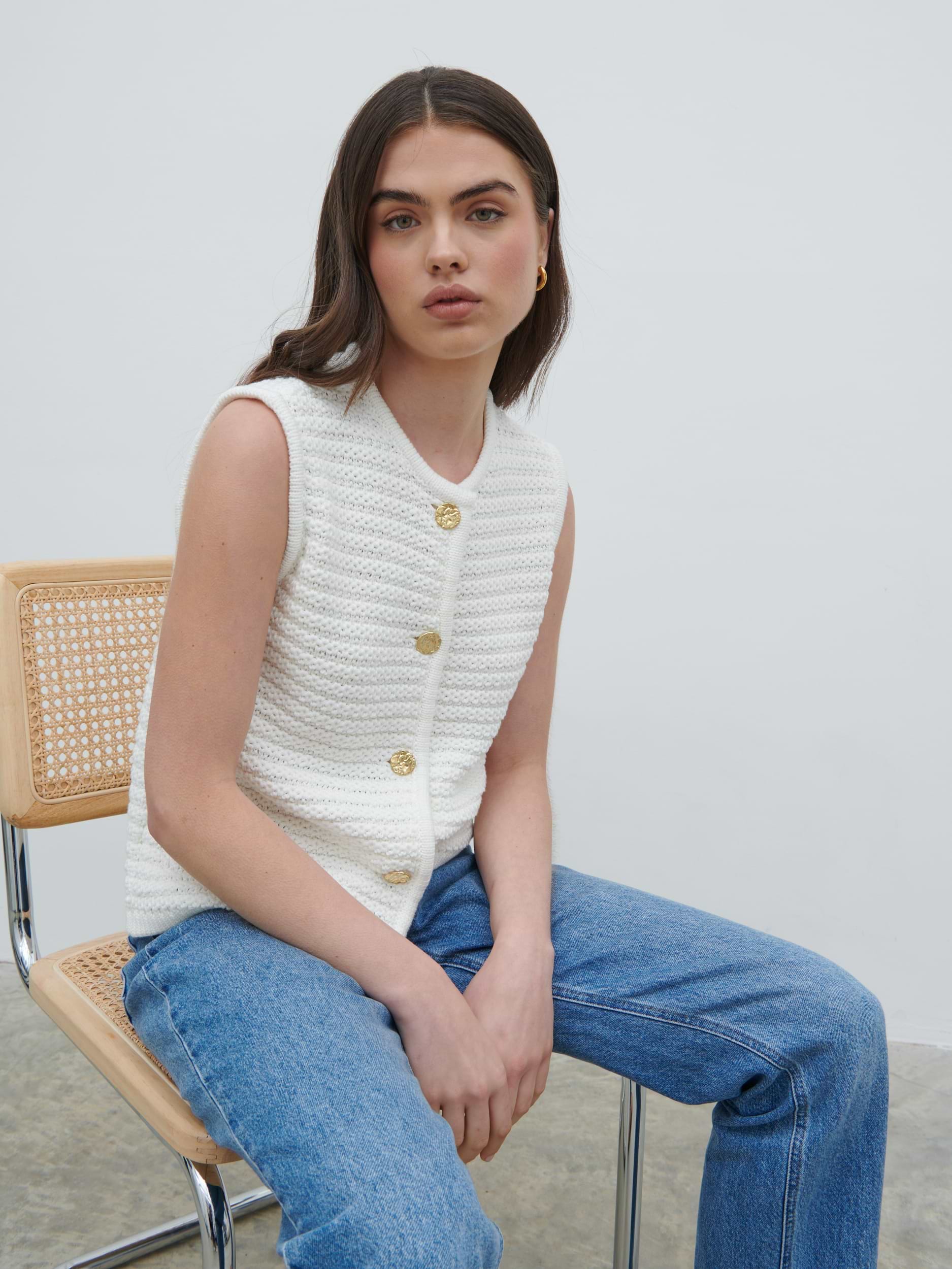 Frankie Crochet Knit Waistcoat - Cream