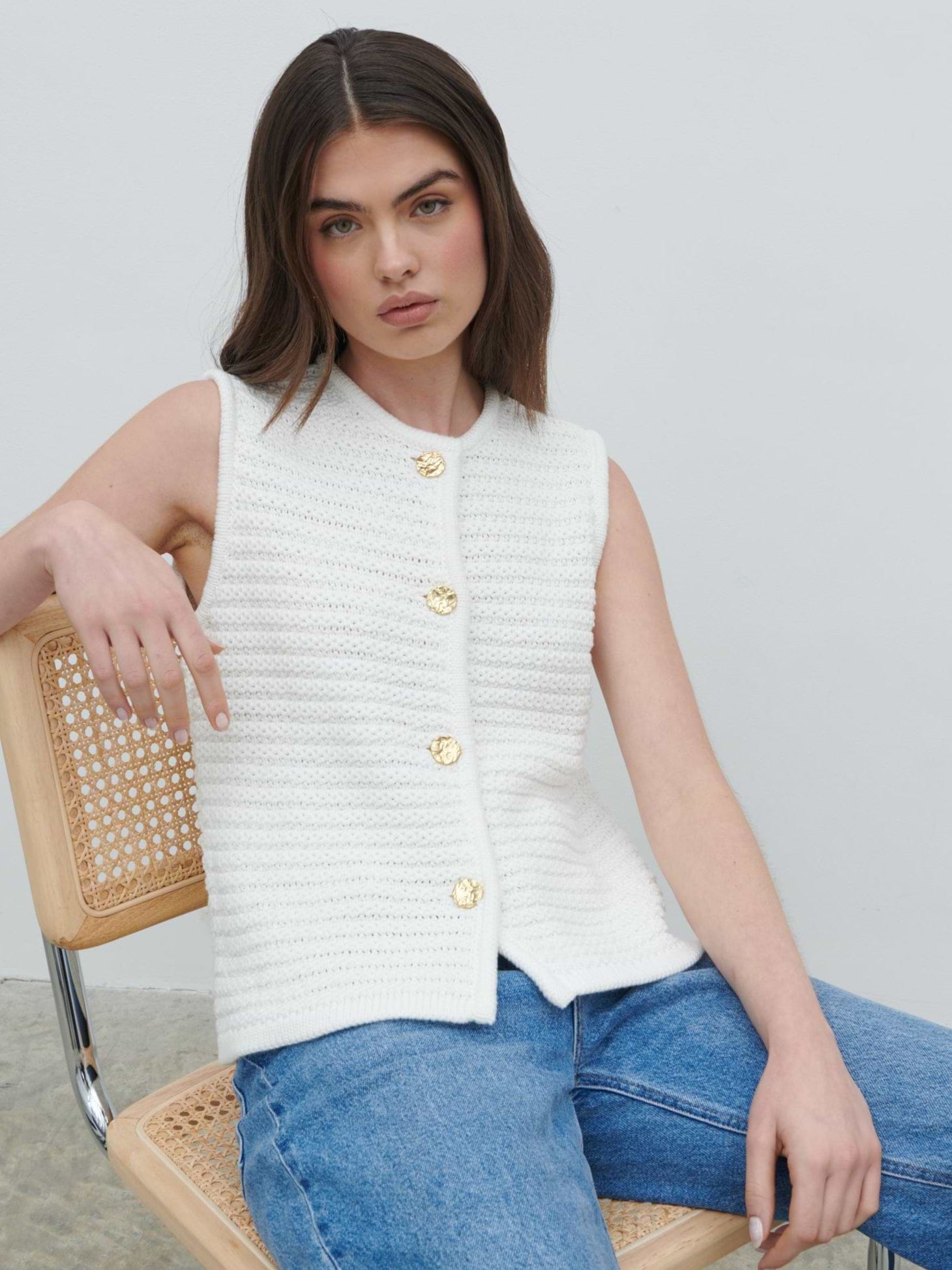 Frankie Crochet Knit Waistcoat - Cream